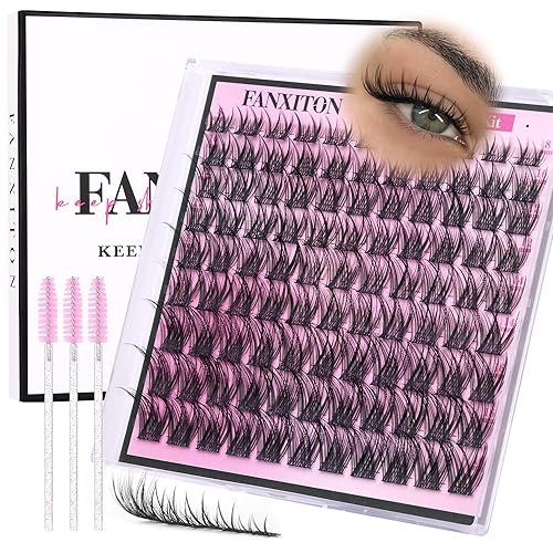 Miniatura 13 de Kit de pestañas en racimo, 280 racimos con cepillo, extensiones rizadas en D, con volumen, 23/64 a 40/64 pulgadas, 40D+50D, pestañas individuales de