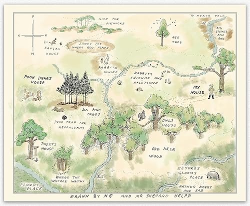 Winnie-The-Pooh 100 Aker - Mapa de madera coloreado (8 x 10)
