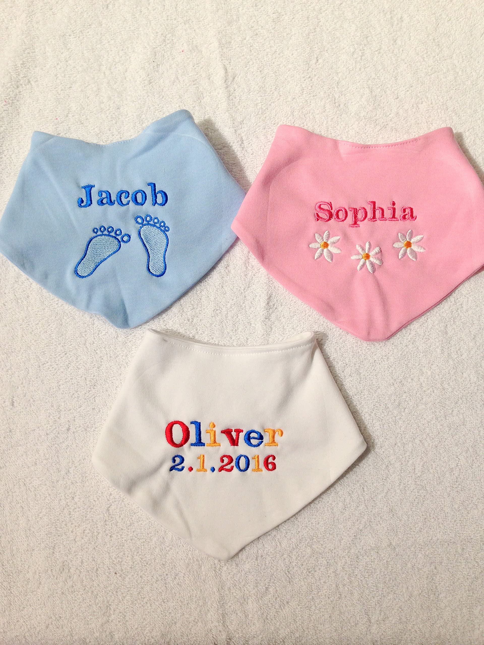 Personalised Bandana Dribble bib boy Girl Baby Shower Pink Blue White (Pink with Daisy)
