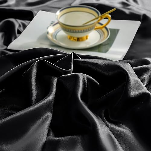 Miniatura 3 de NSGZ Juego de sábanas de satén de 4 piezas tamaño matrimonial, juego de sábanas de satén sedoso con 1 sábana bajera, 1 sábana encimera y 2 fundas de