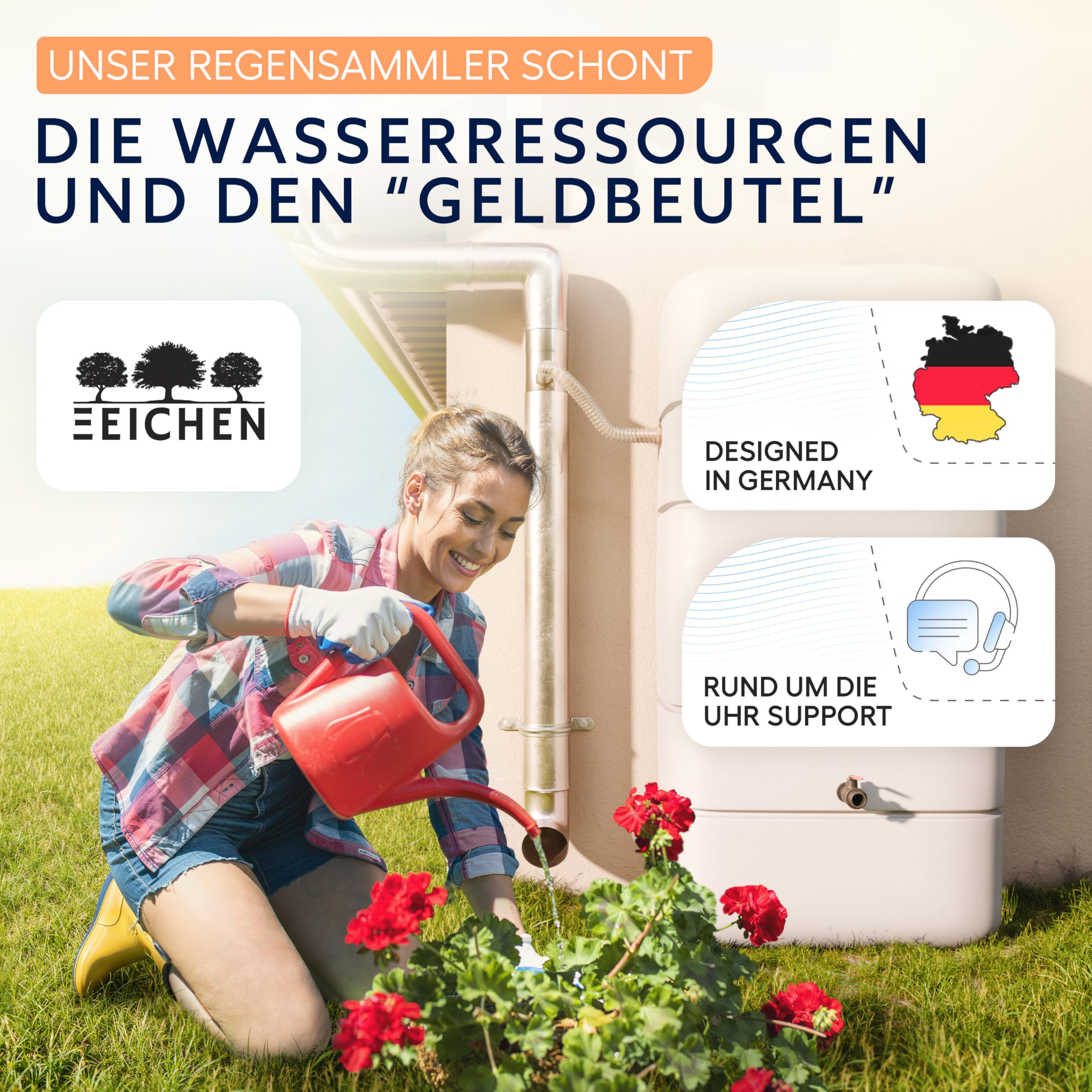 Regenwassersammler mit Sieb für Fallrohre 100mm | Langer 0,5m Schlauch | erhöhter Ertrag | Edelstahl | Fassanschluss | Fallrohr Regensammler | Regensammler für Fallrohr 100 Regentonne - Drei Eichen