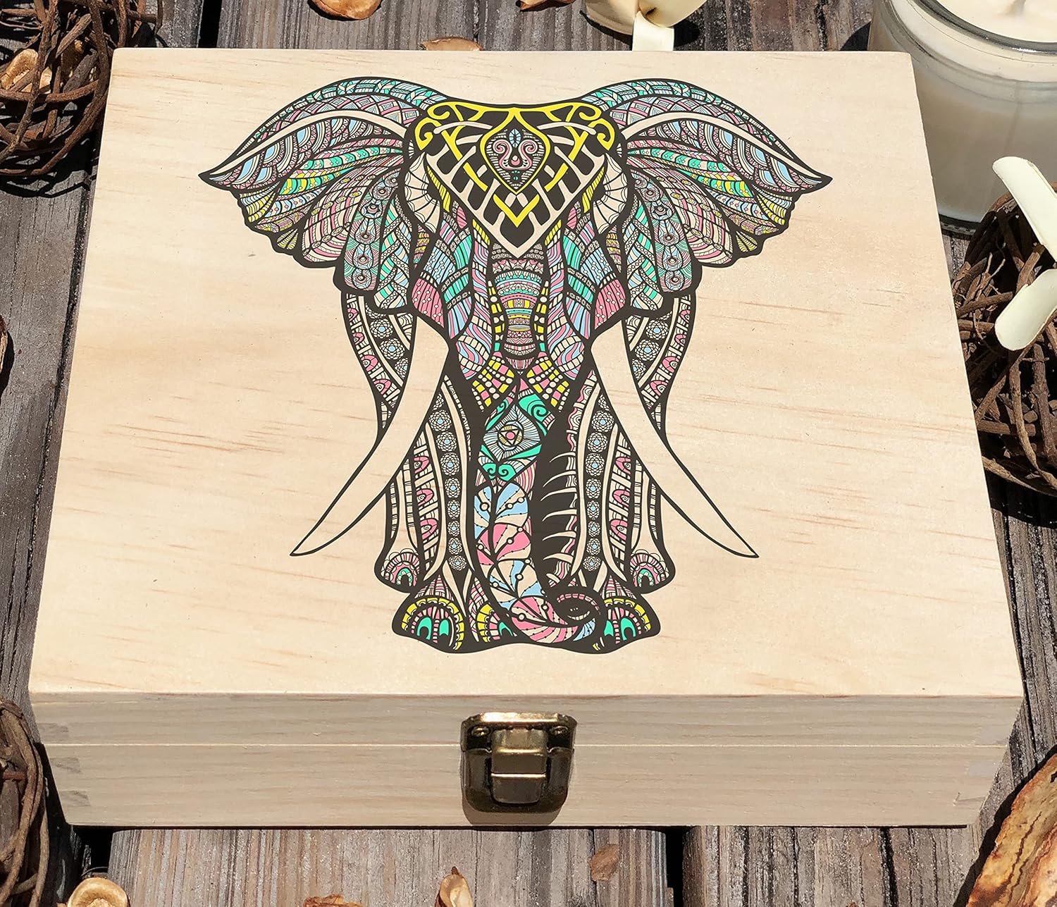 Elephant Wooden Box, Elephant Print, Memory Box, Keepsake