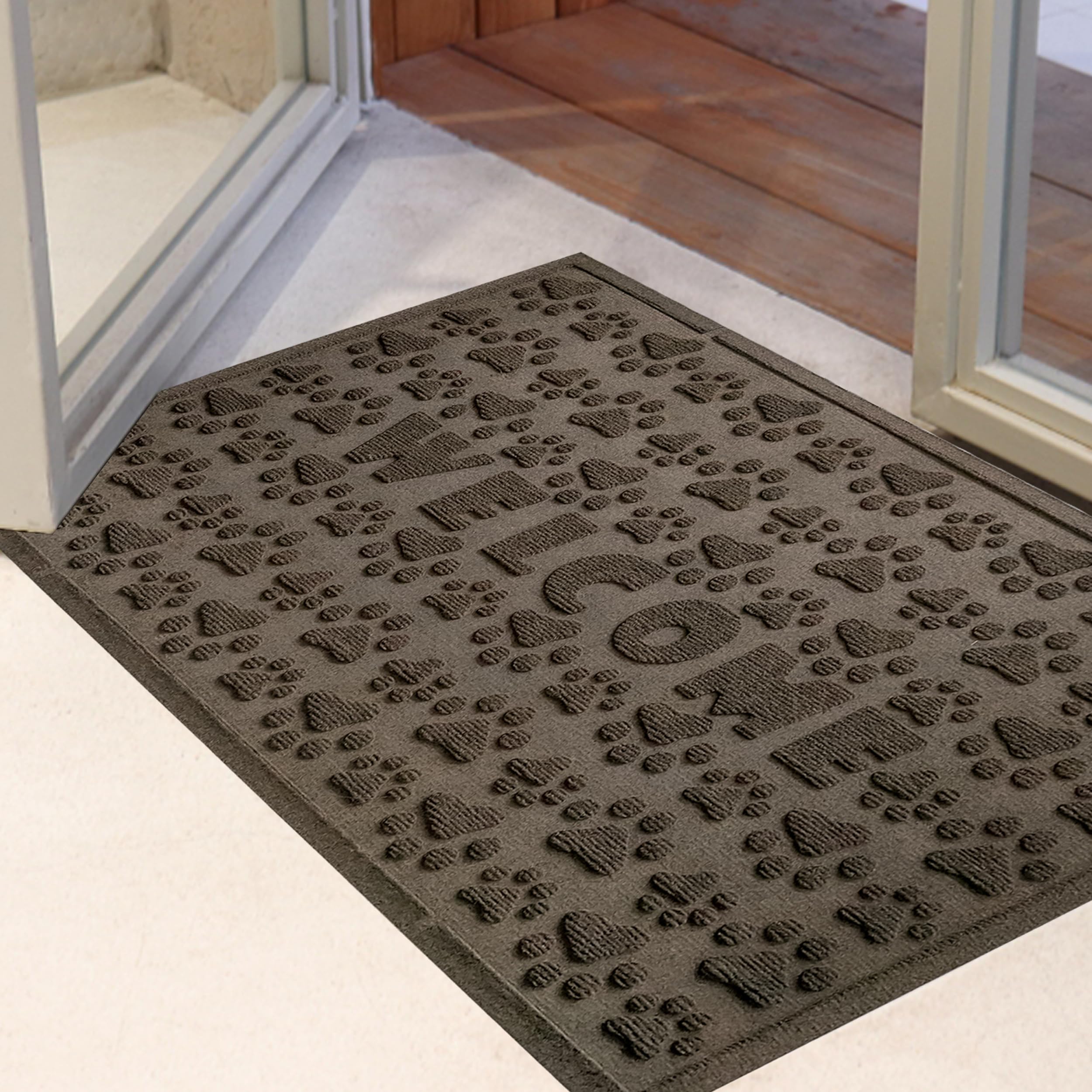 Photo 1 of Front Door Mat Welcome Mats for Home Entrance Durable, Anti-Slip Low Pile, Get Gunk Off, Absorb Moisture,Heavy Duty Rubber Patio Entryway Doormat for Back Doors Brown-Welcome 17"x29.5" 17"x29.5" Welbrown-dog Paws