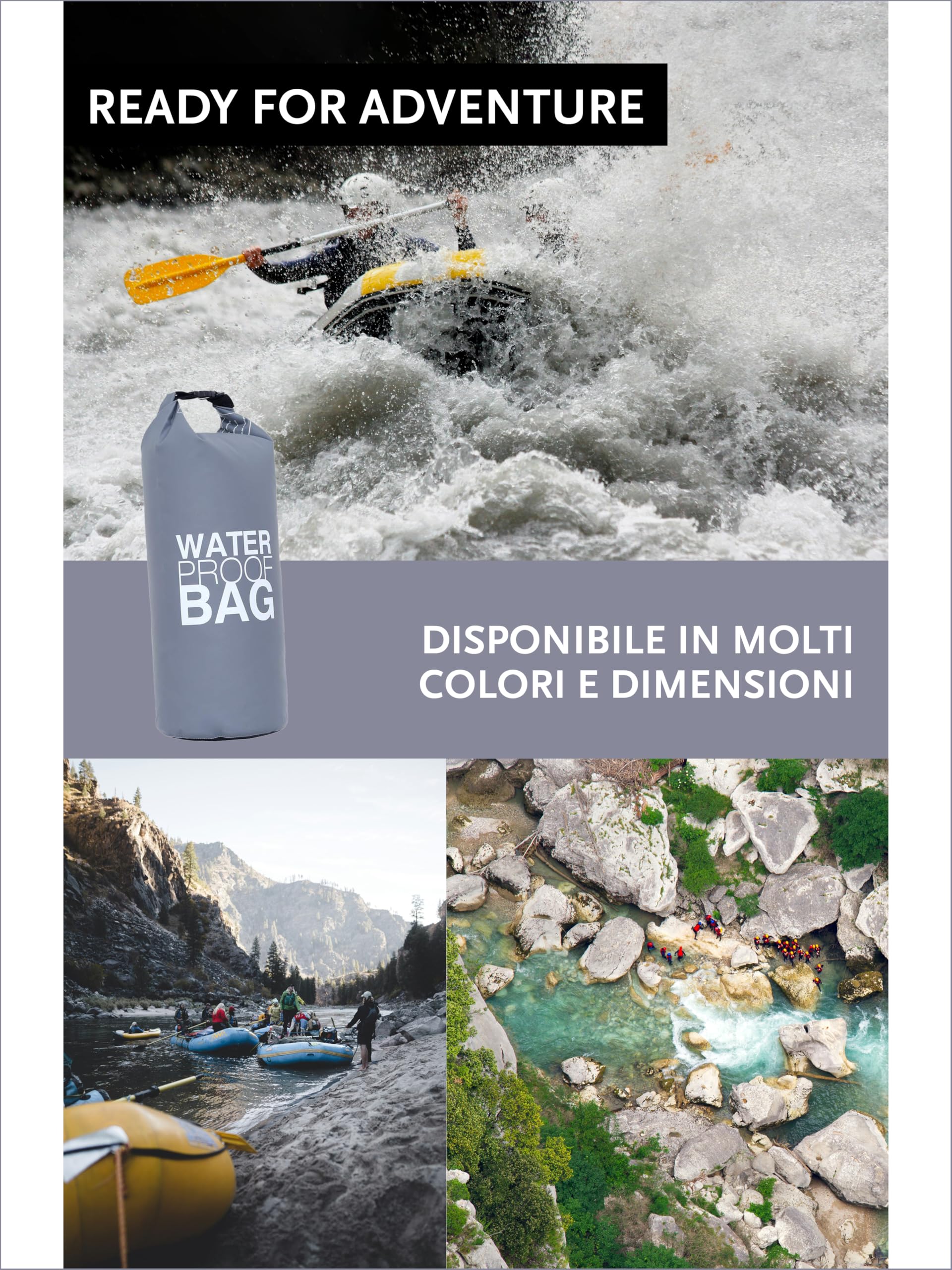 DonDon Dry Bag Borsa Impermeabile da 2l, 5l, 10l, 15l, 20l, 30l con Tracolla