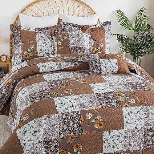 Miniatura 10 de Edredón de algodón King para adultos, juego de ropa de cama King para un sueño cómodo, colcha ligera reversible (98 x 106 pulgadas) con patrón