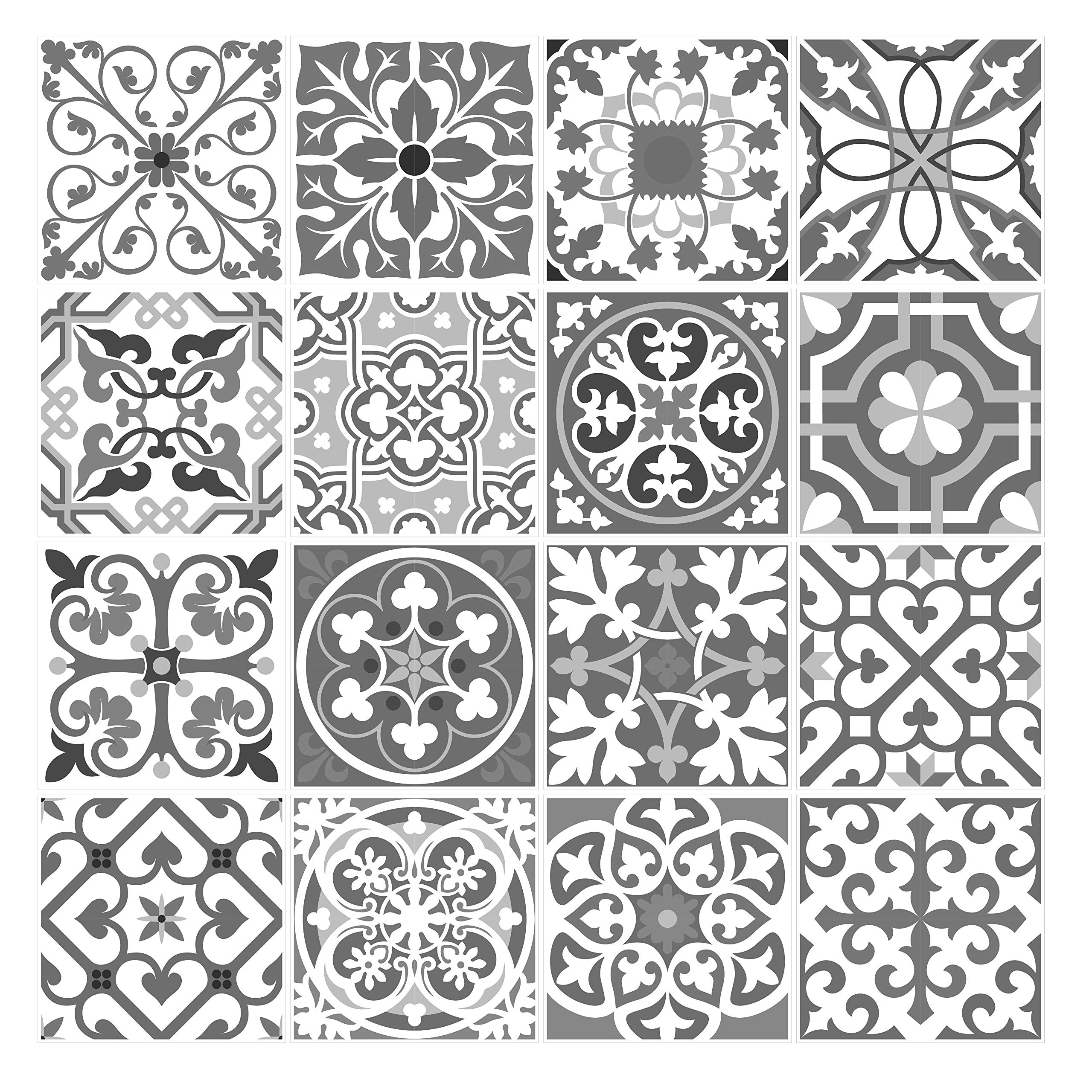 16 x Grey Pattern Mosaic Waterproof Tile Stickers for 10cm x 10cm / 4 Inch x 4 Inch Kitchen or Bathroom Tiles AG37