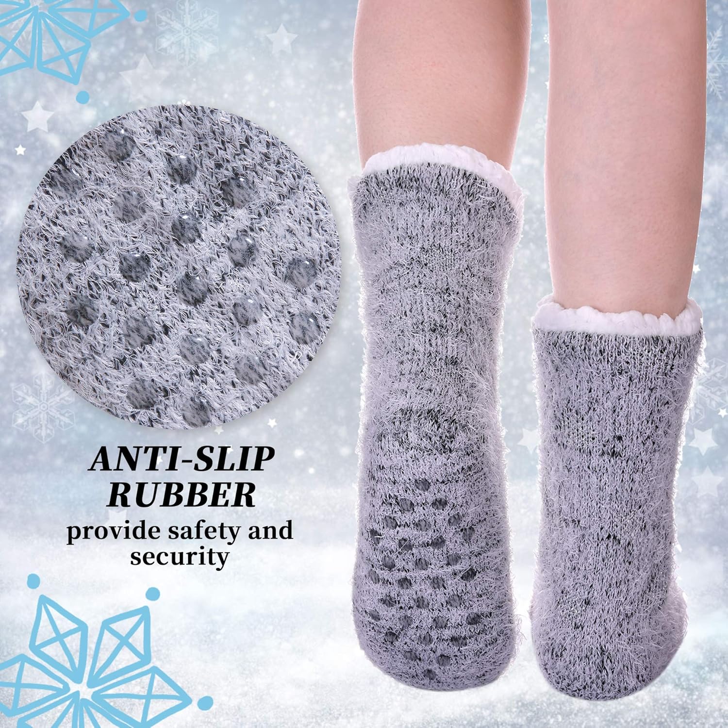 LANLEO Fuzzy Slipper Socks For Women with Grippers Winter Warm Thick Plush Fleece Lining Non Slip Animal Home Socks - Image 2