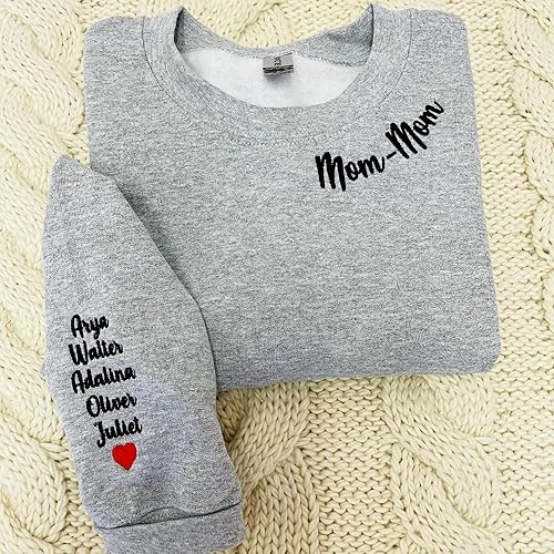 Miniatura 6 de NAZENTI Custom Embroidered Grandma Sweatshirt with Kids Name on Sleeve, Mothers Day Shirts, Grandma