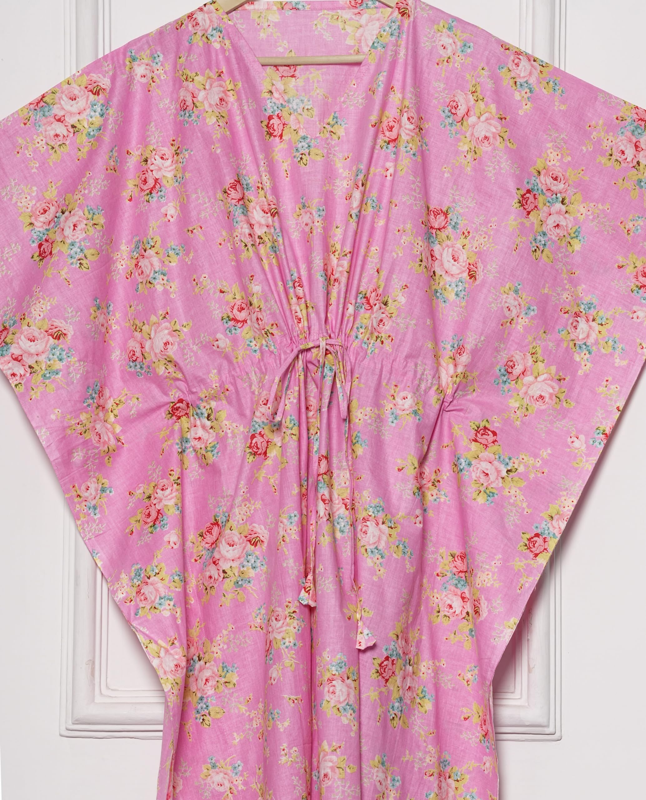 INDACORIFY Caftan d'été en Coton, Couverture de Plage, vêtements de détente, imprimé Bloc Floral, vêtements de villégiature, Caftan imprimé Indien, Robe Kimono Ample Multi