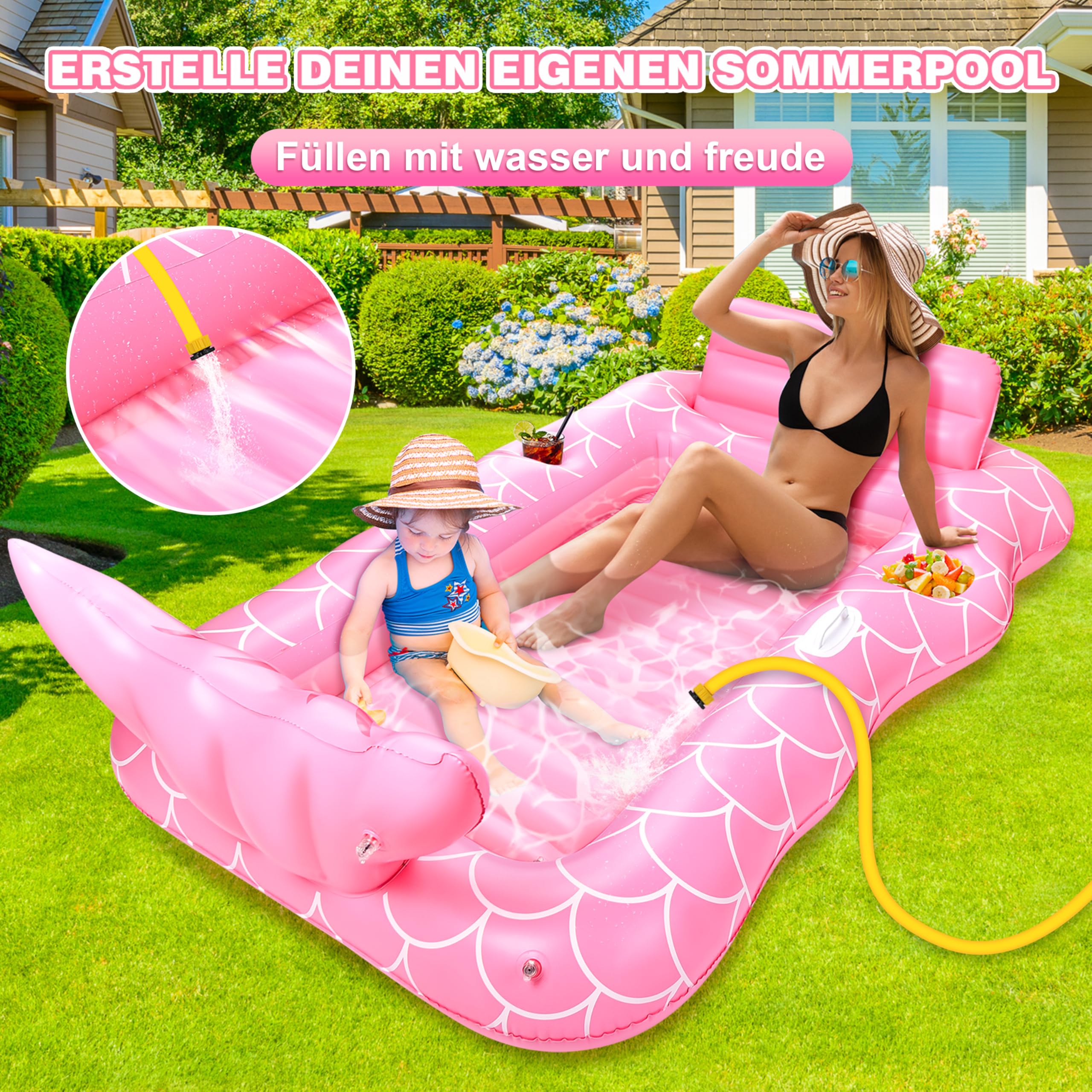 JONRRYIN Luftmatratze Pool Große, Wasser Hängematte Luftmatratze, Tanning Pool Erwachsene, Aufblasbarer Sonnenpool, Aufblasbare Wasserhängematte Pool für Sommer Poolpartys