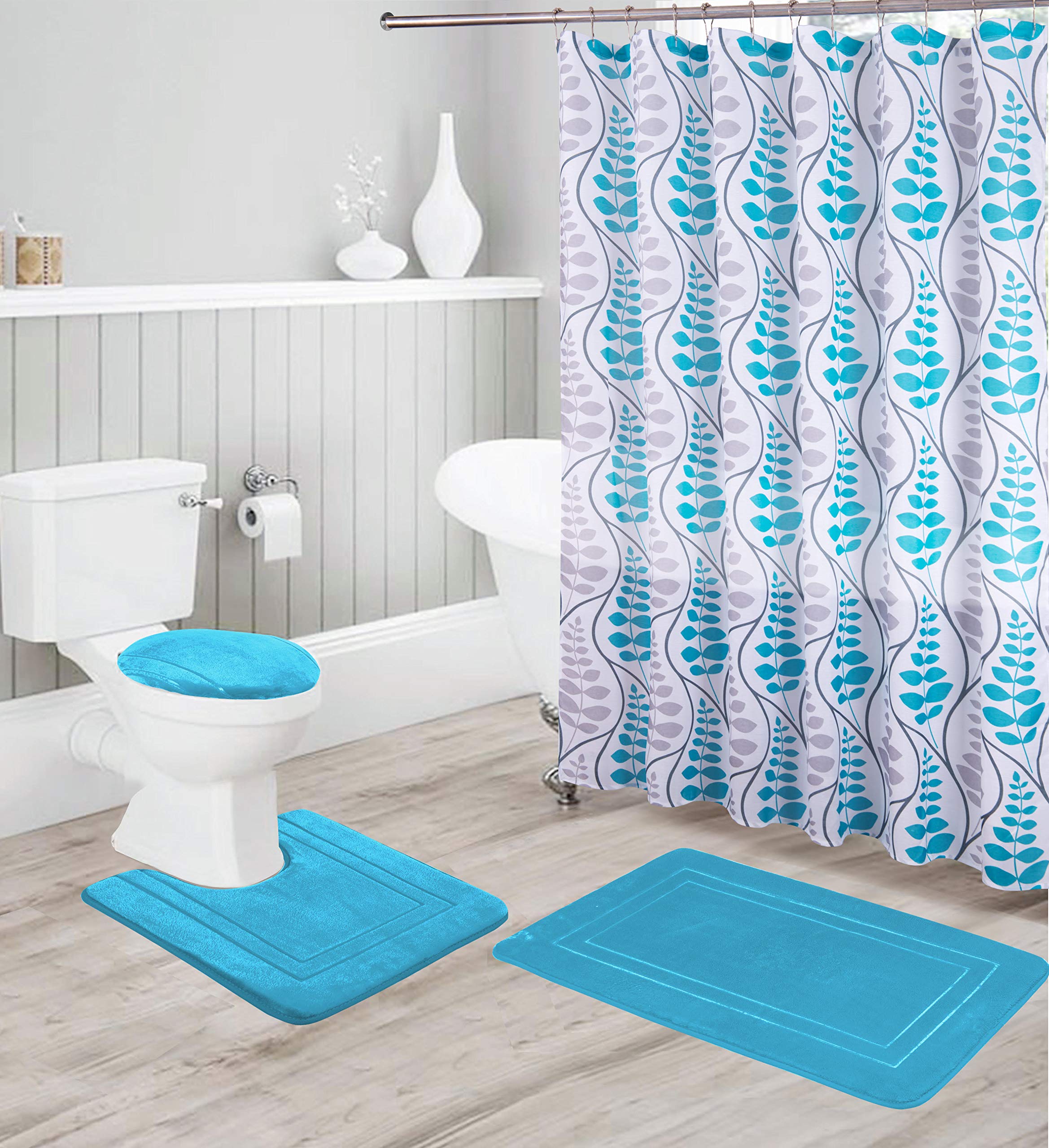 Better Home Style Alfombra de baño antideslizante de espuma viscoelástica en relieve, 16 piezas, color liso, con diseño moderno, incluye alfombra de baño, alfombrilla de contorno, cubierta de tapa