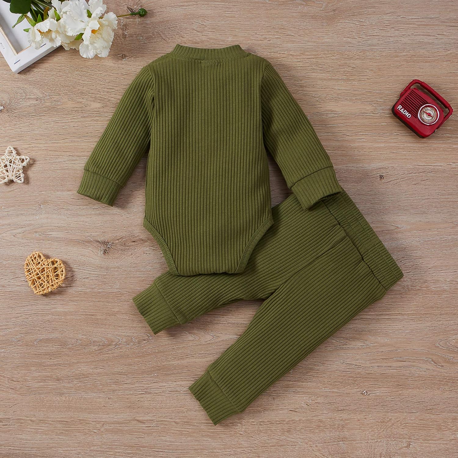 Newborn Baby Boy Girl Clothes Ribbed Knitted Cotton Long Sleeve Romper Long Pants Solid Color Fall Winter Outfits - Image 7