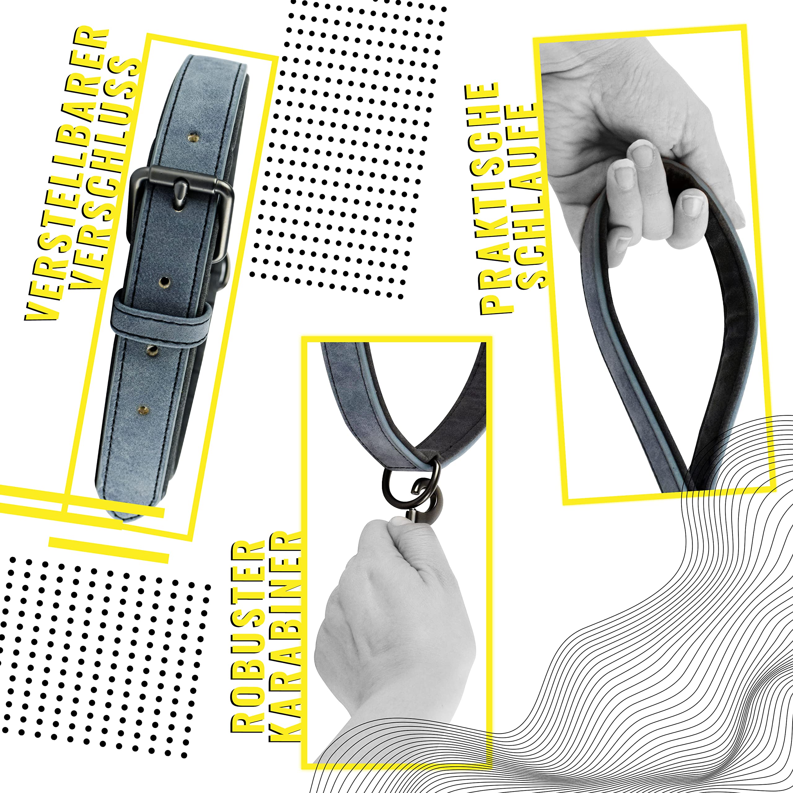 ne&no® Collar and Lead Set (Vegan Leather) Dog Lead with Collar I Robust Dog Lead with Carabiner I Adjustable Dog Collar I 1.2 m Dog Leash I Flexible and Extra Soft (S - Image 2