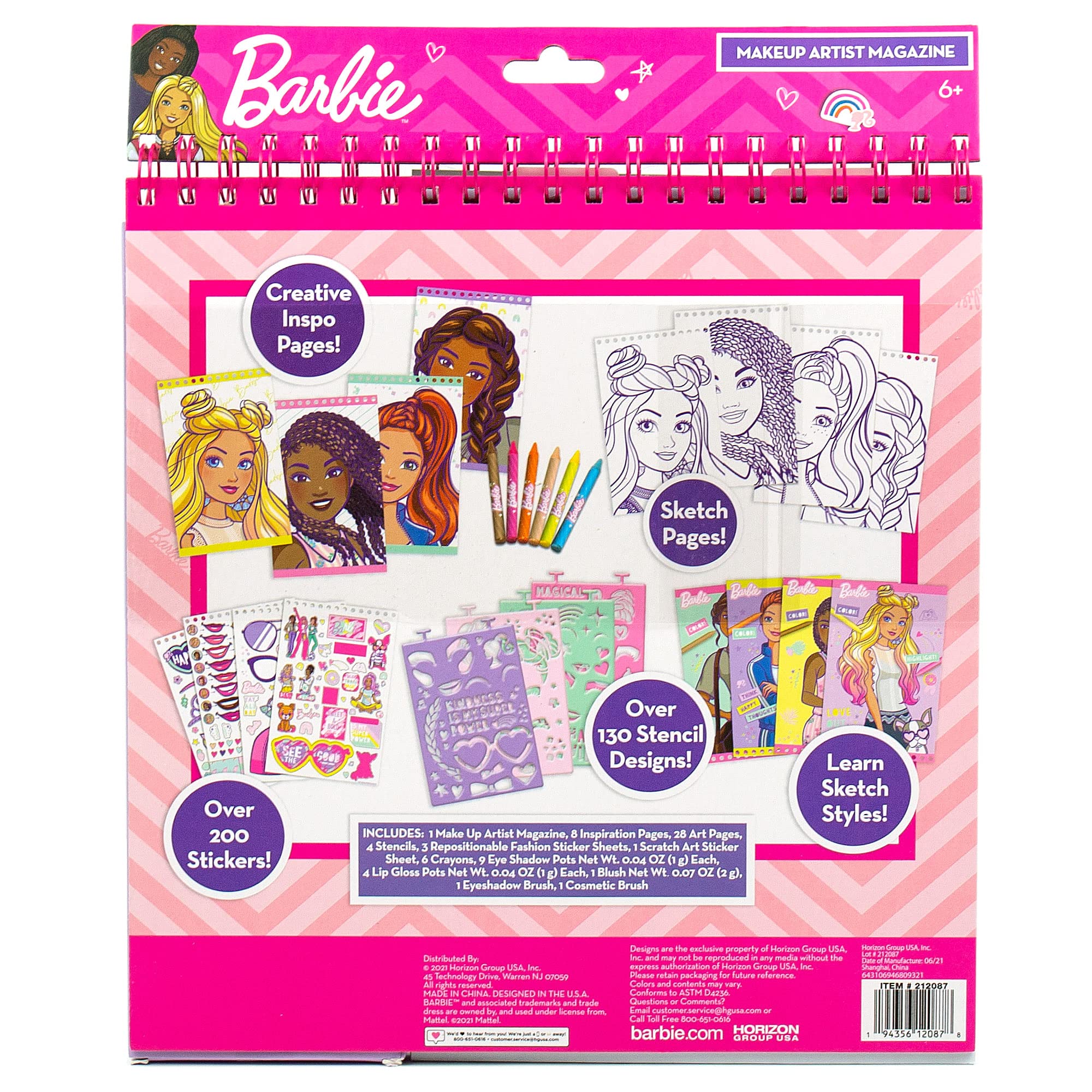 Horizon Group USA Barbie Makeup Artist Magazine, Create Your Own Hair & Makeup Looks Using 130+ Stencils, 180+ Stickers, Crayons, Pretend Makeup & More