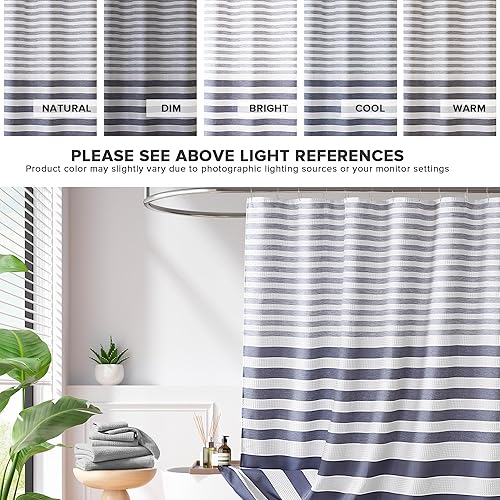 Miniatura 4 de Madison Park - Cortina de ducha, punto gofre, cortina de ducha de tela con control de humedad Scotchgard 3M, estándar, 72 x 72 pulgadas, azul