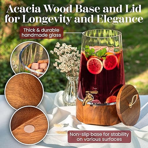 Miniatura 4 de FOODLE Dispensador grande de bebidas de vidrio con espita - Dispensador de bebidas de vidrio con soporte - Perfecto para fiestas y bodas - Jarra