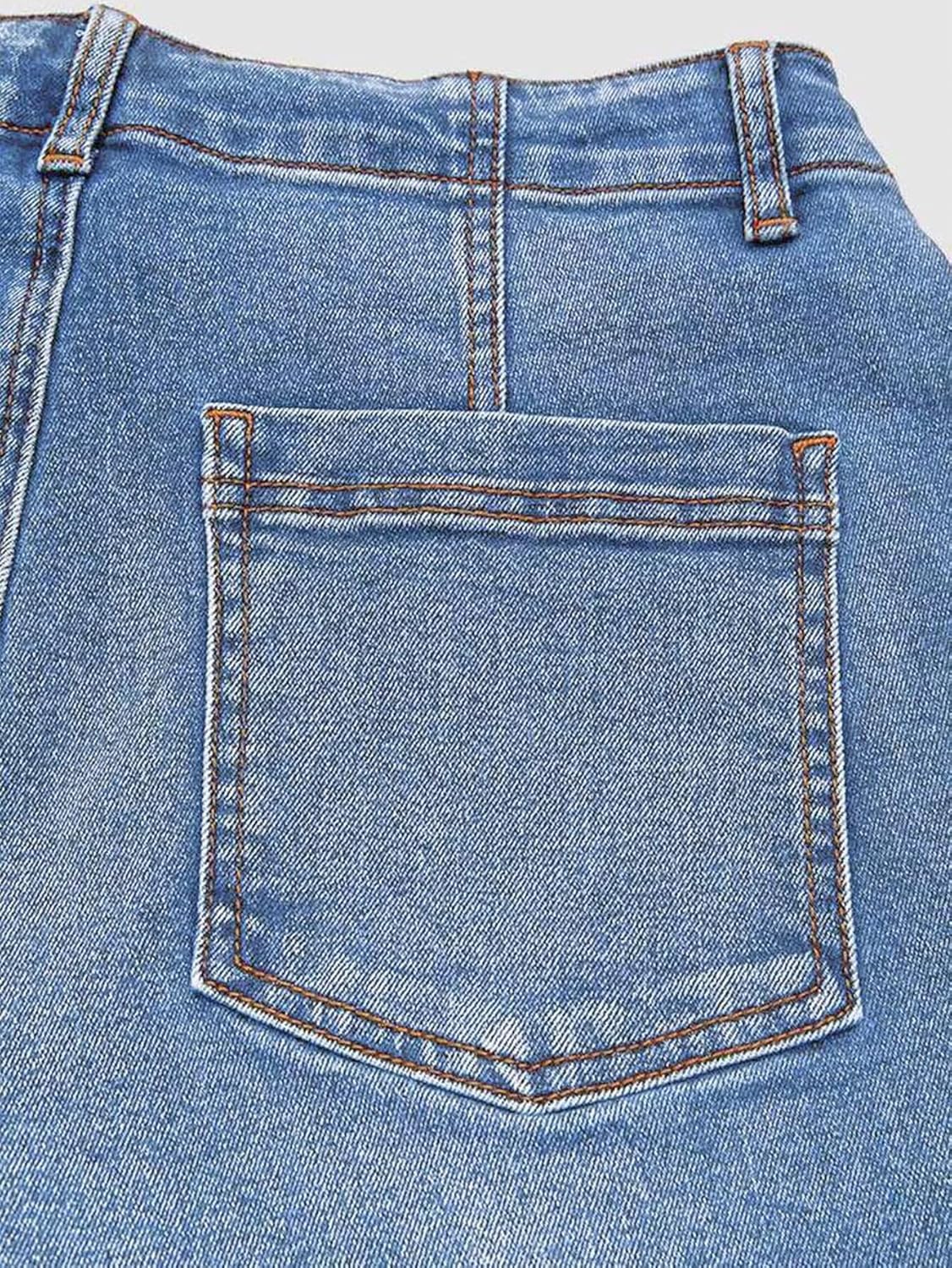 Flamingals Women’s Mid Waist Straight Leg Jeans Drawstring Cropped Jeans Women Stretchy