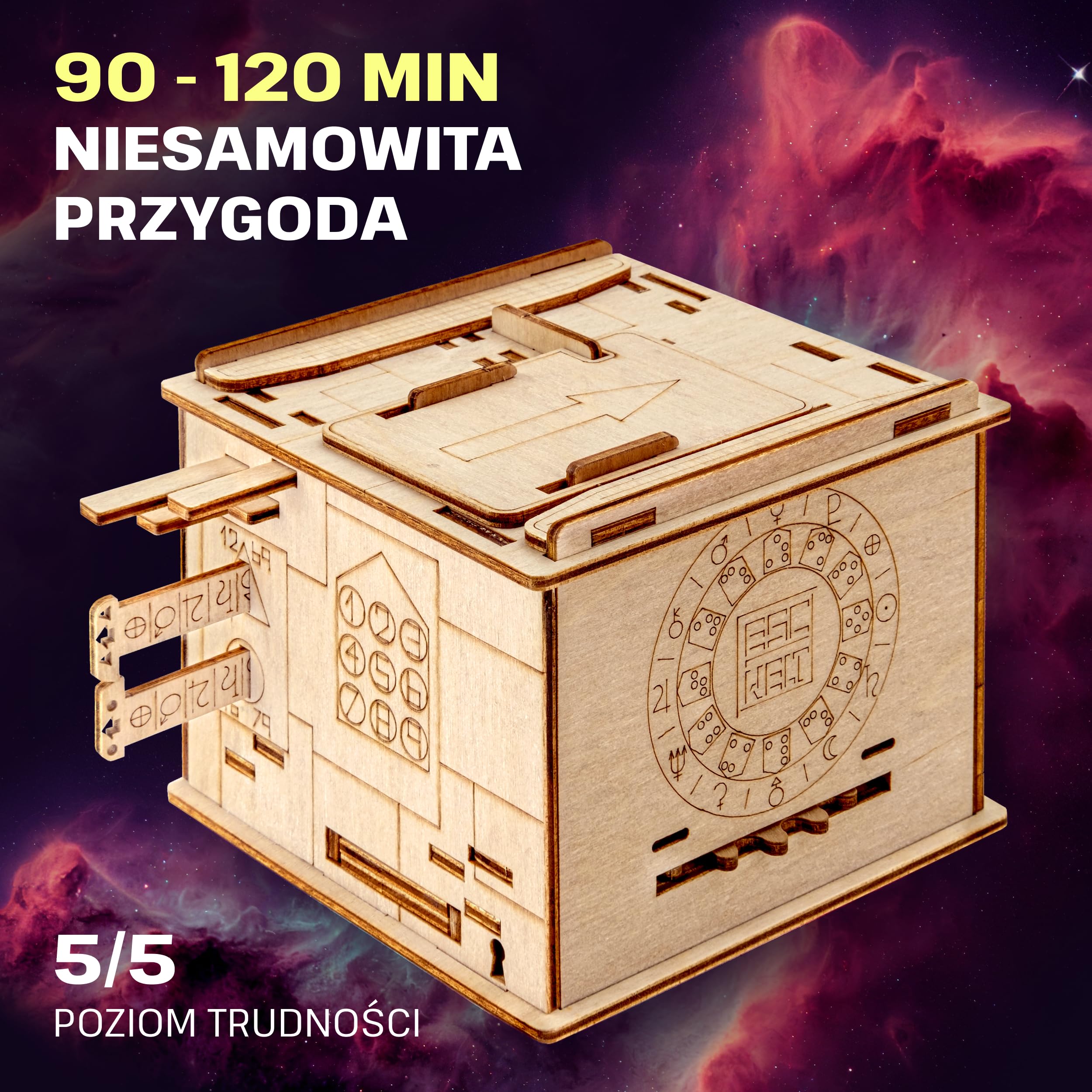 ESC WELT Space Box - Drewniane Pudełko Układanka z Brzozy dla Nastolatków - Zaawansowana Drewniana łamigłówka dla Przyjęcia Urodzinowego i Wieczoru Rodzinengo - 3D Drewniane Pudełko Układanka