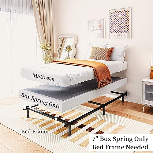 Miniatura 6 de Somier individual de 7 pulgadas, resorte de metal de alto perfil, base de colchón resistente, cubierta fácil de limpiar, silencioso, antideslizante,