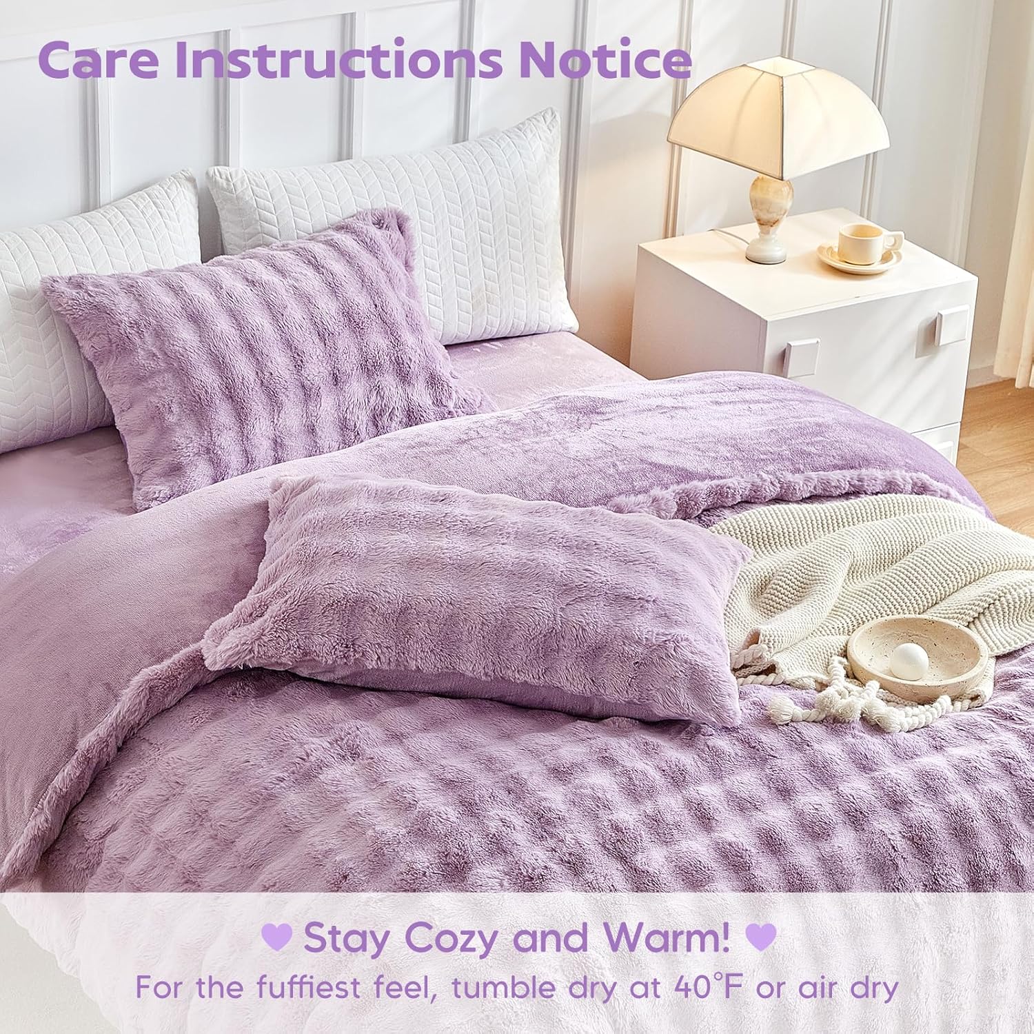 Tokokimo Fluffy Duvet Cover Set Queen Size, Faux Fur Duvet Cover Set Soft Reversible Bedding Set, Purple Comforter Cover with 2 Pillow Cases, All Season Fuzzy Comforter Cover Set - Image 3