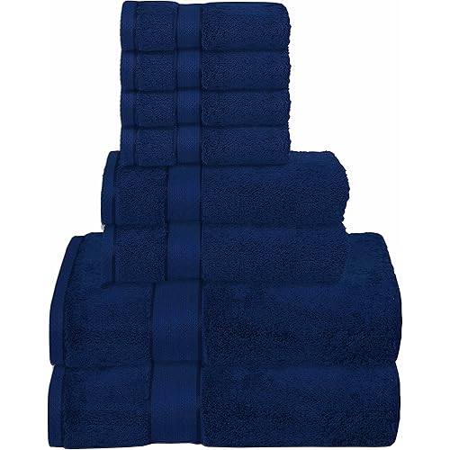 GLAMBURG 700 GSM Premium 8-Piece Towel Set - Contains 2 Bath Towels 30x54, 2 Hand Towels 16x28, 4 Wash Cloths 13x13 - Luxury Hotel & Spa Quality - Durable Ultra Soft Highly Absorbent - Navy Blue