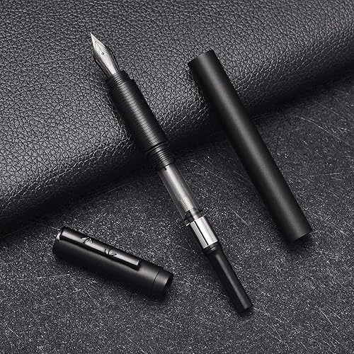 Miniatura 5 de Hongdian H3 - Pluma estilográfica de aluminio negro con punta extrafina, tapa de rosca con clip de bambú