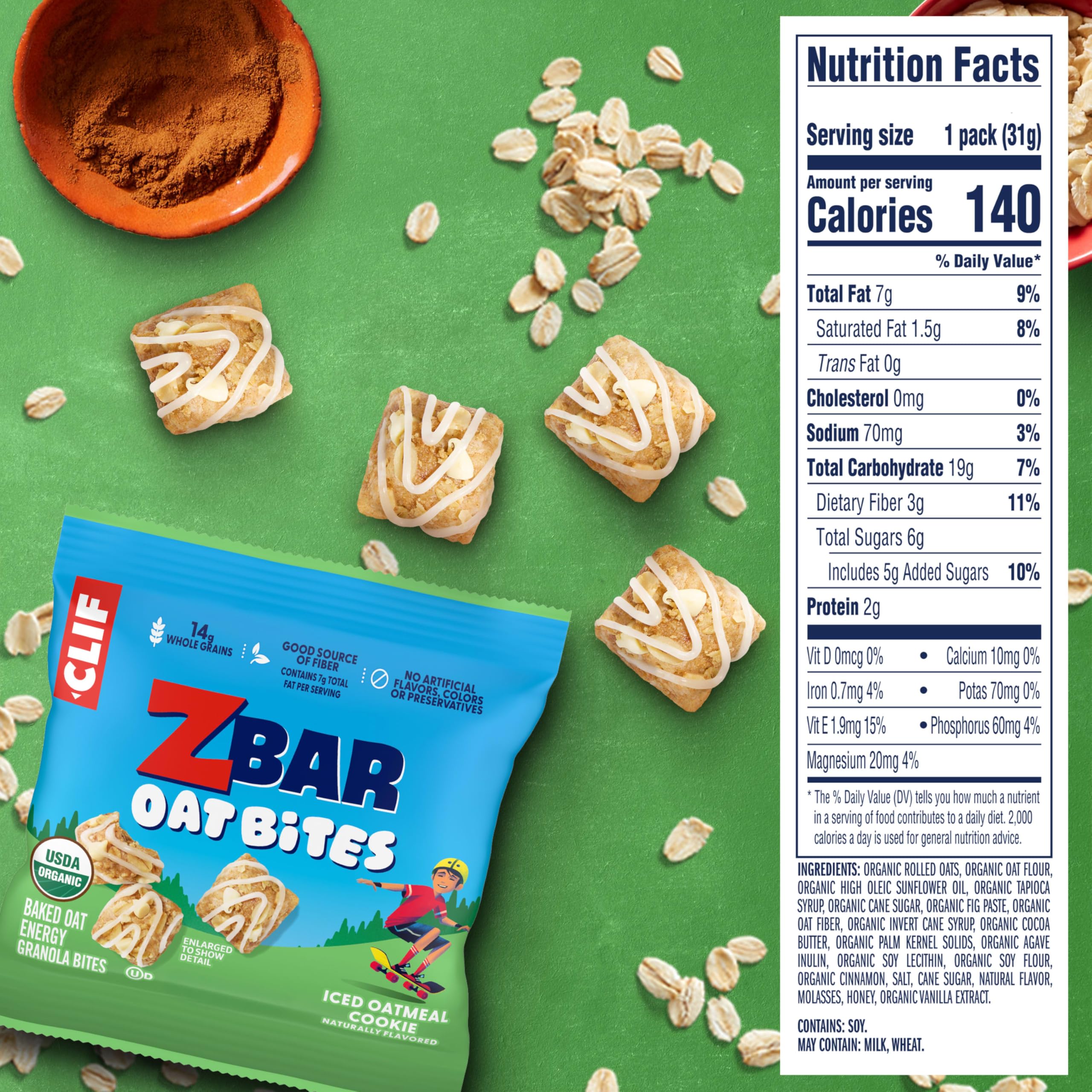 Zbar Oat Bites - Iced Oatmeal Cookie - Baked Oat Energy Granola Bites - USDA Organic Snacks for Kids - 14g Whole Grains (6 Snack Packs) - 3