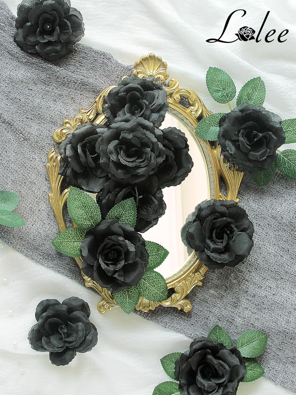 LELEE Rose Head Flowers with Stem - 108pcs Black Roses Artificial Flowers Bulk - Silk Rose Fake Flower for Bridal Gothic Wedding Bouquet Party Home Decor DIY Centerpieces Hotel Decorations