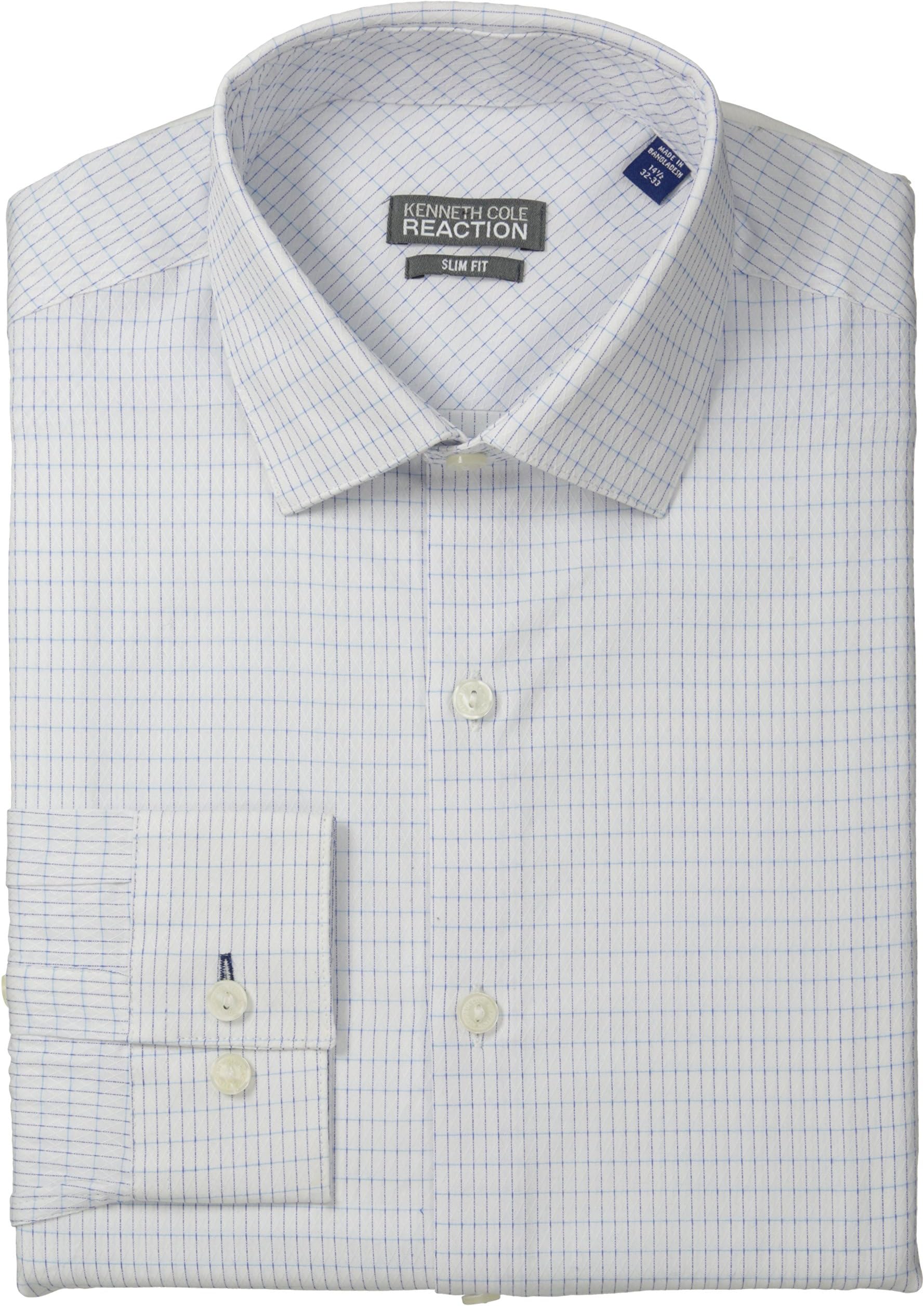 Kenneth Cole Reaction Men's Slim Fit Textured Check, Opal, 17" Neck 32"-33" Sleeve