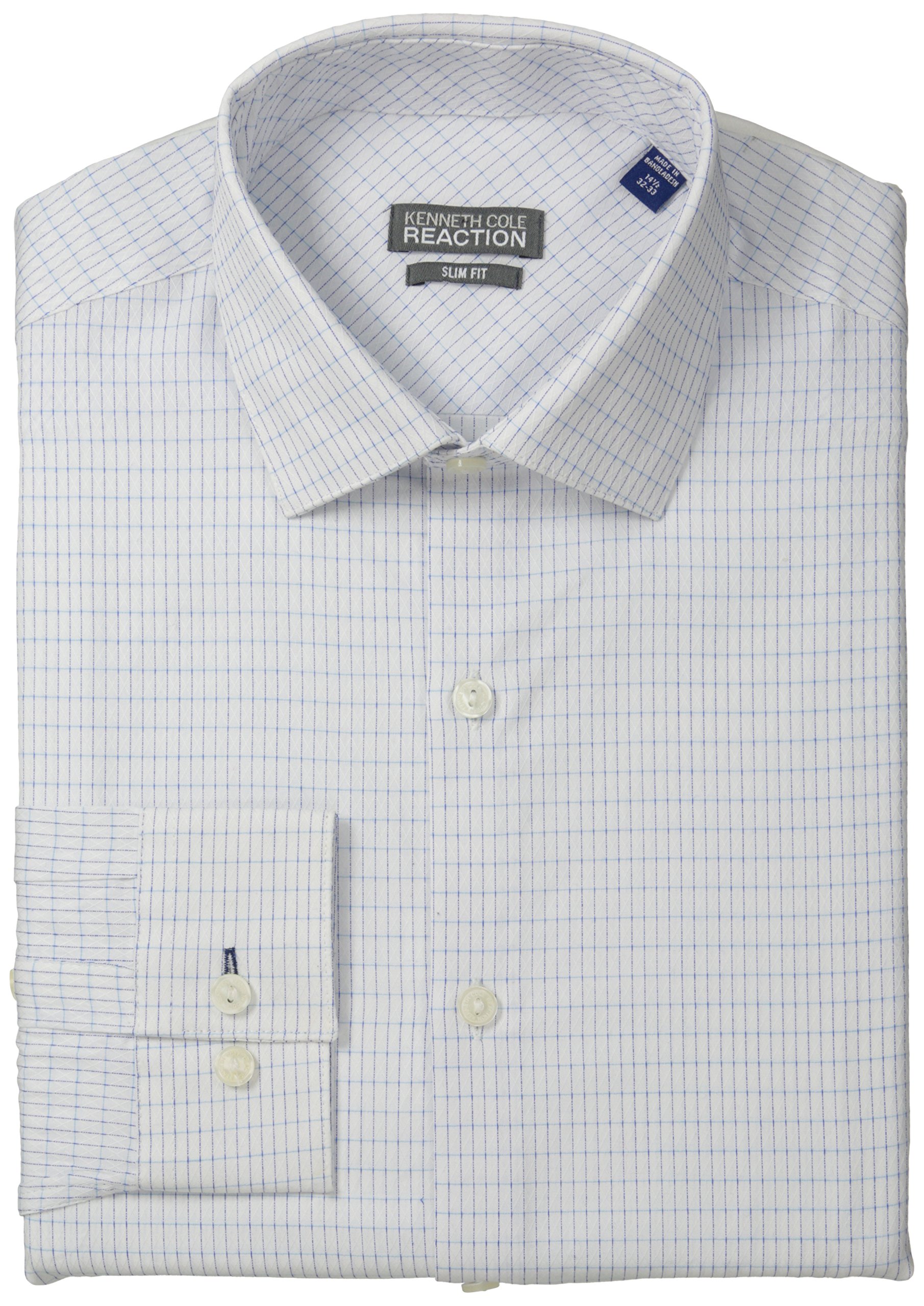 Kenneth Cole Reaction Men's Slim Fit Textured Check, Opal, 17" Neck 32"-33" Sleeve