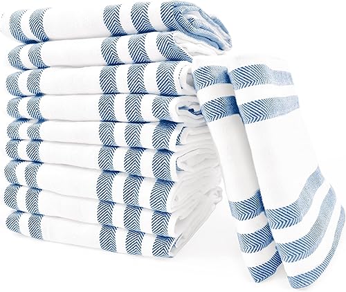 Realm Cuisine Stripe Nautical Blue - Toalla de cocina clásica de 15 x 25 pulgadas, 100% algodón (12 unidades), súper absorbente, lavable a máquina,