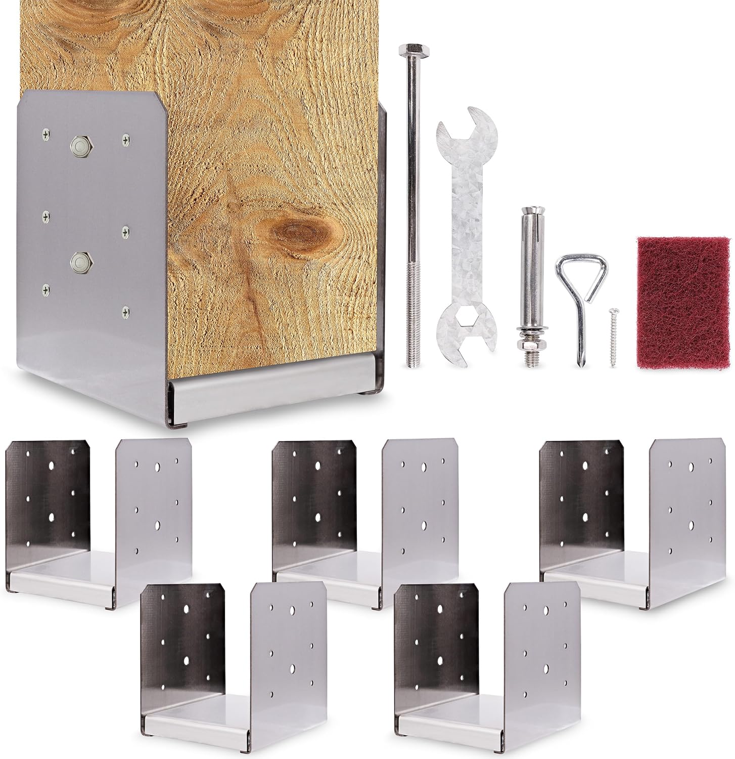 BISupply No Dig Square Bracket - 6x6 Bolt Down Wood Post Anchor, 5pk Fence & Mailbox Anchor