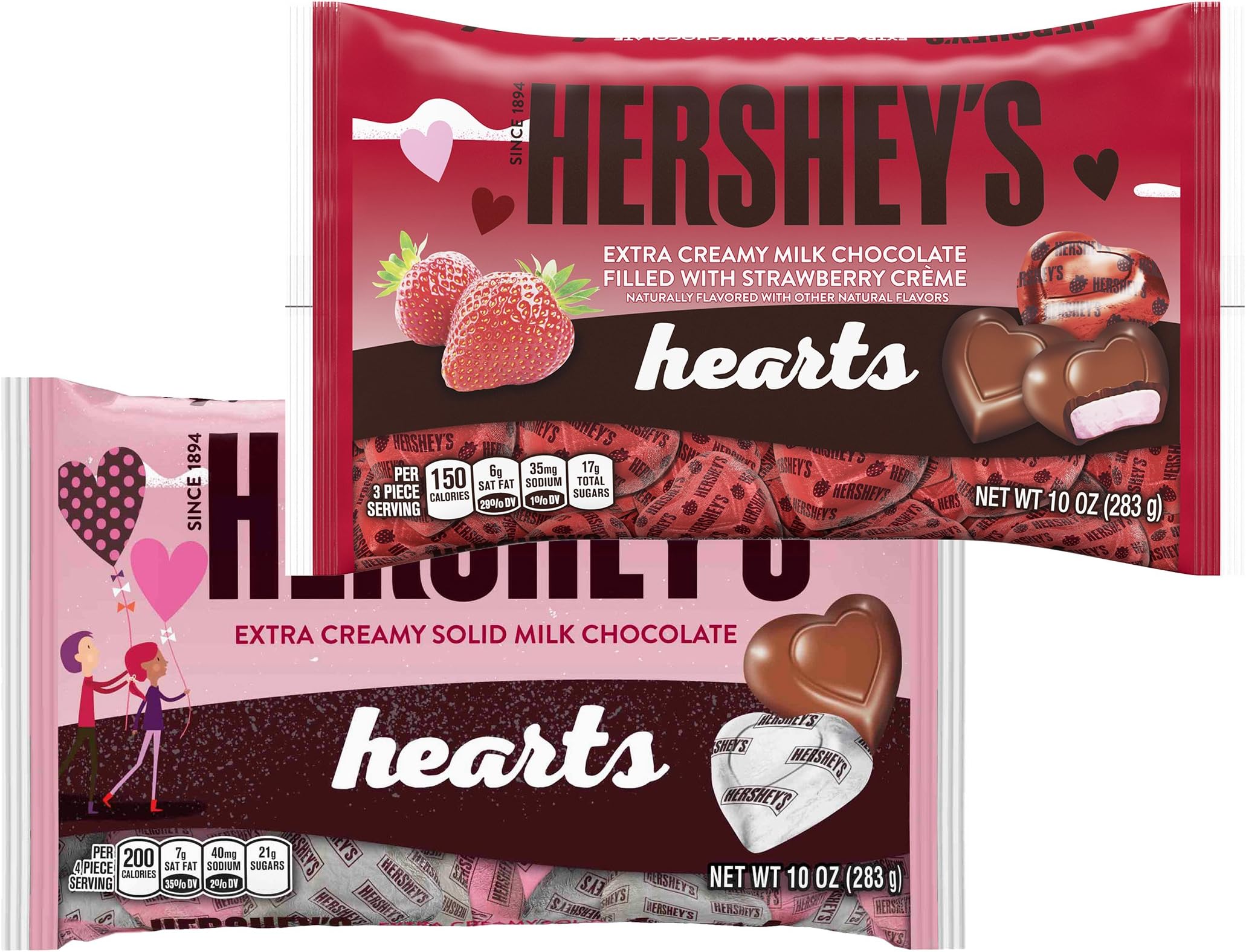 Hershey Chocolate Hearts - Valentines Day Milk Chocolate Candy Variety Mix - Sweet Valentine Assortment Pack - 10 Ounce Bag (2 Pack) Holiday Candies For Home Office Work School