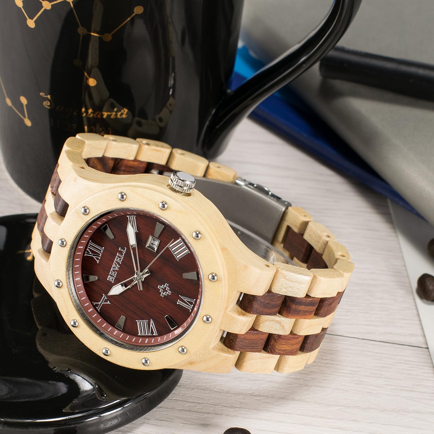 Bewell Men's Handmade Wooden Watch with Date Display Oman Ubuy