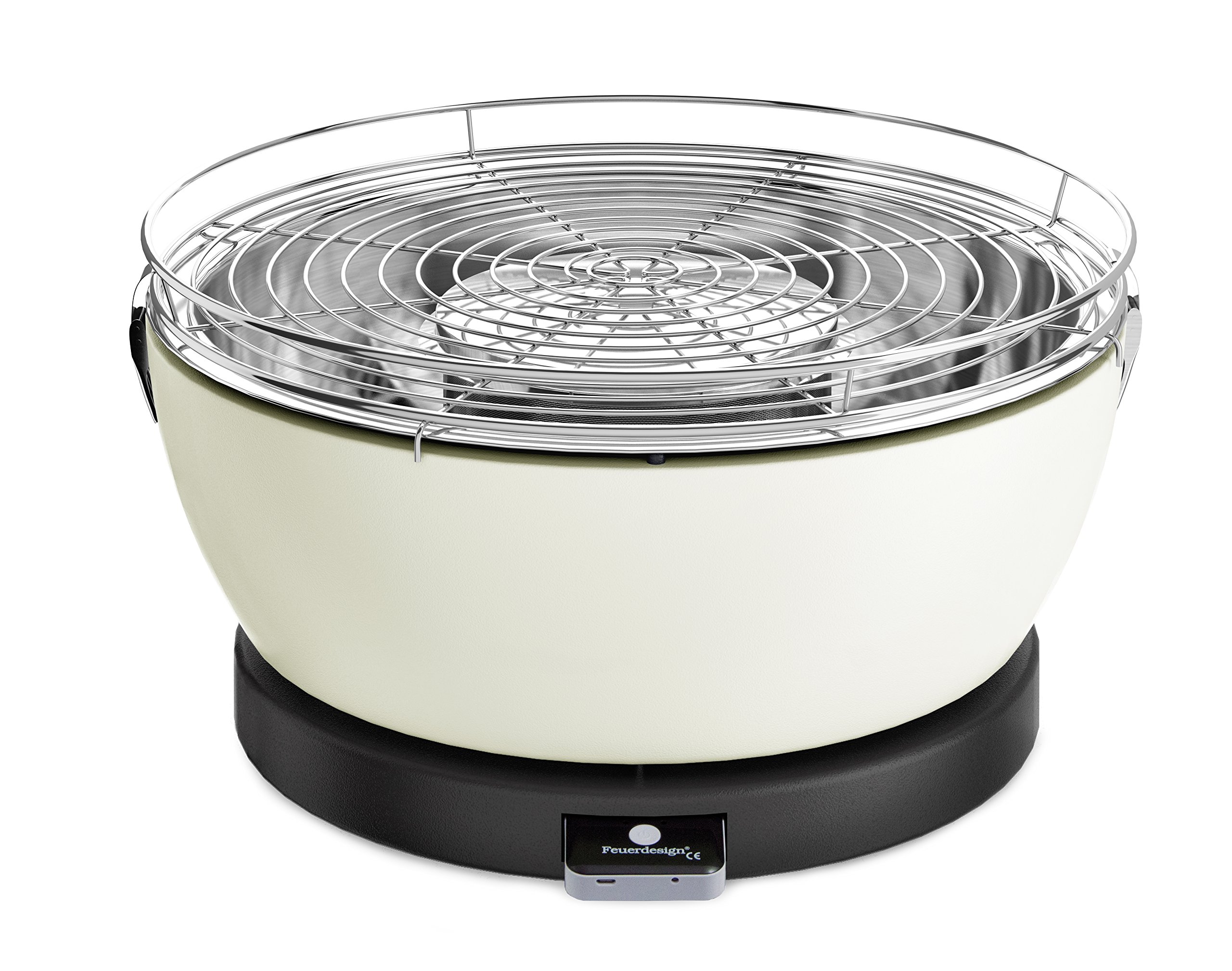 Feuerdesign Vesuvio Grill E Pinza Per Barbecue, Diametro 33 Cm, Lavabile In Lavastoviglie, Ventola Rimovibile, Borsa Per Trasporto Inclusa, Bianco