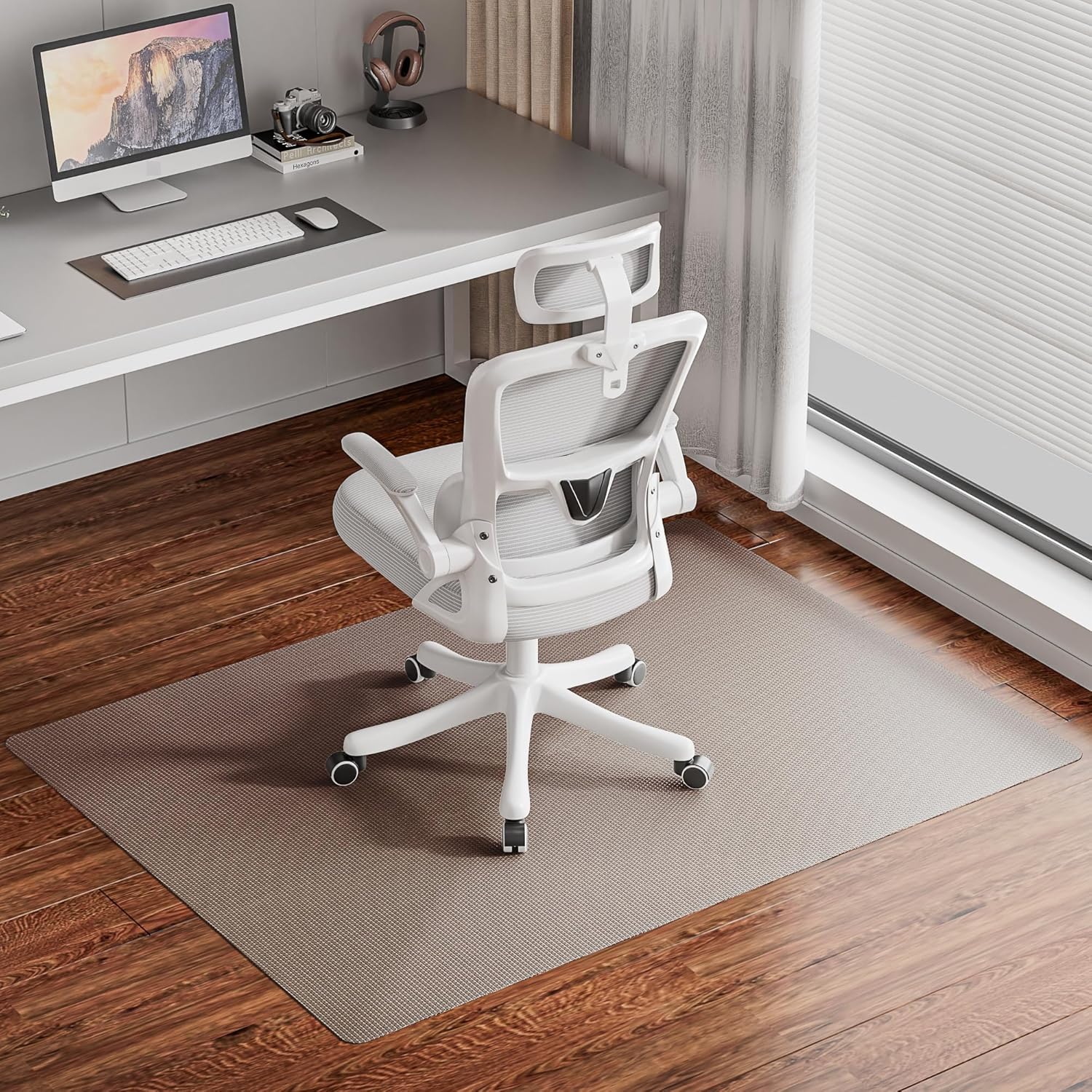 Delamu 36"×48" Office Chair Mat for Hardwood Floor, Heavy Duty Hard Floor Protector for Chairs, Anti-Slip PVC Woven Computer Desk Chair Mat for Home Office, Light Brown 36" x 48" Light Brown