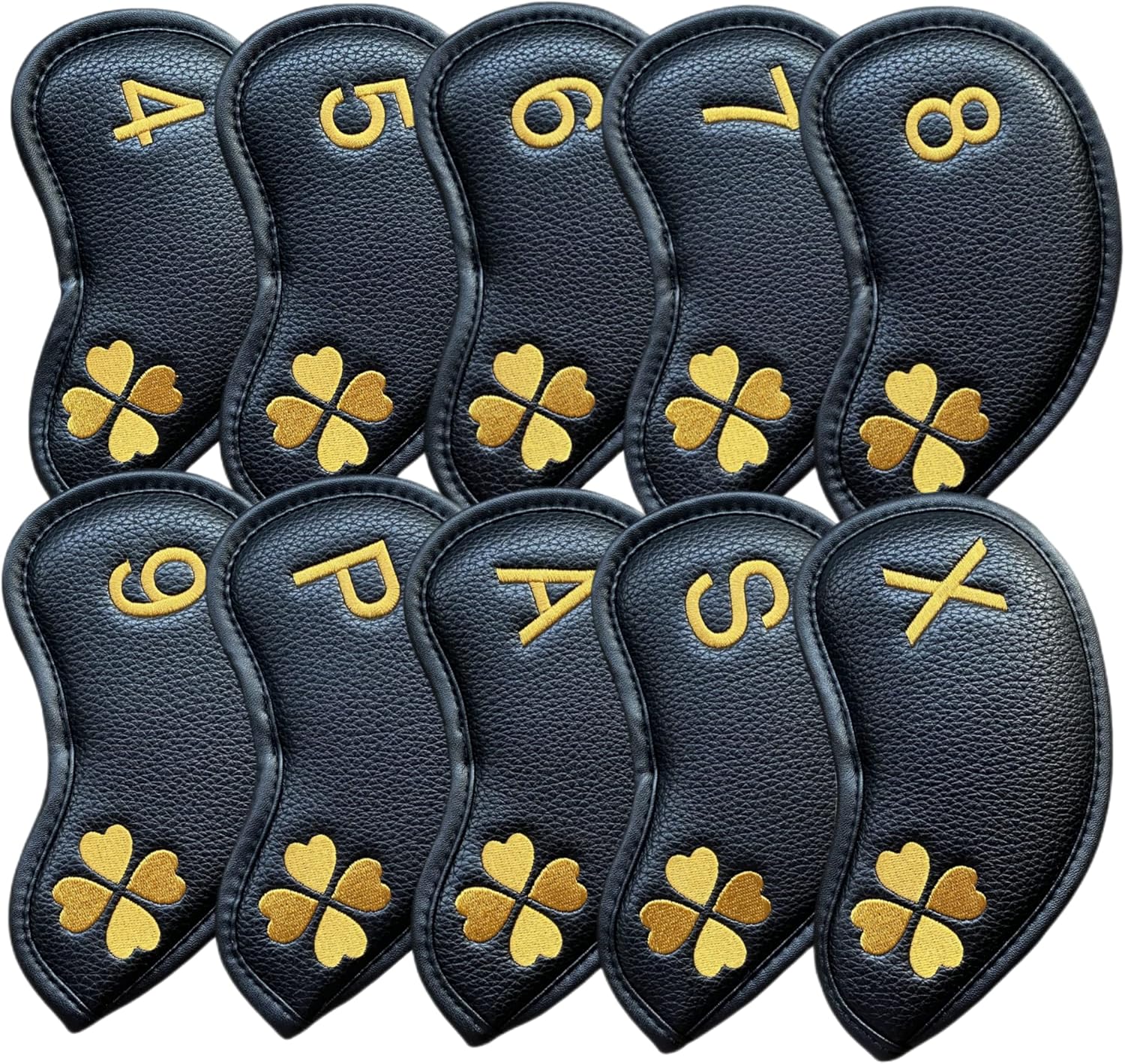 10pcs Golf Iron Covers 4 Leaf Clover Golf Iron Head Covers Synthetic Leather Golf Iron Covers Set Iron Headcovers Golf Club Head Covers for Iron Wedges fits for All Brand