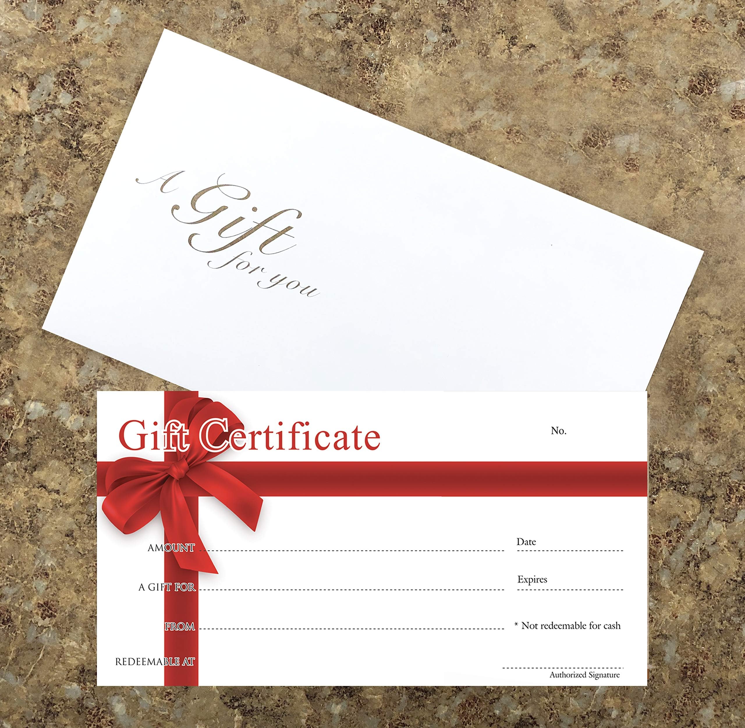 Blank Gift Certificates 25set - Red Ribbon - Comes with Free Matching Envelopes - Gift certificates for Small Business