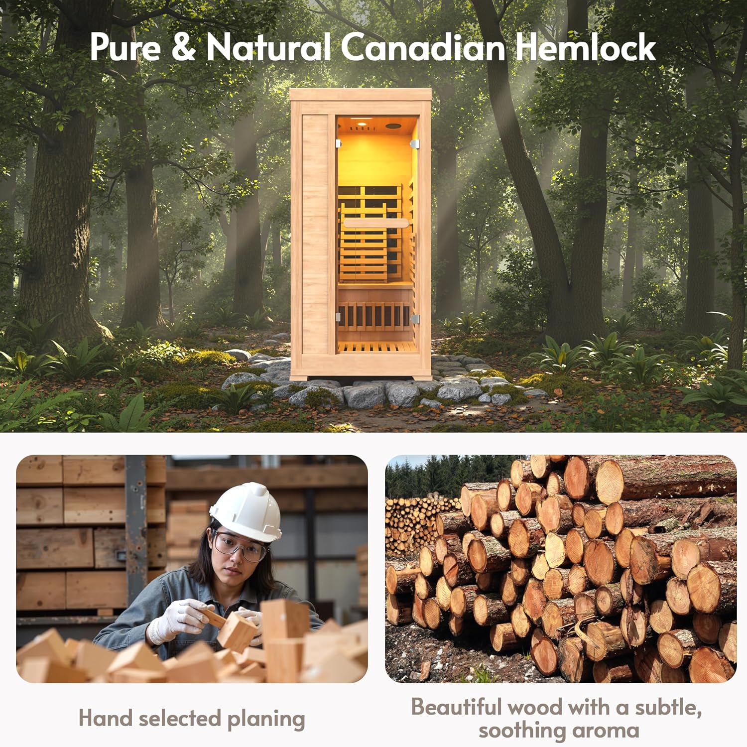 ENSTVER Infrared Wood Sauna 6.4Ft 1-2 Person, Luxury Full Spectrum Far Infrared Sauna Features Low EMF 1745w 7-Light Dynamic & Music Speakers, Canadian Hemlock Dry Indoor Saunas for Home & Gym