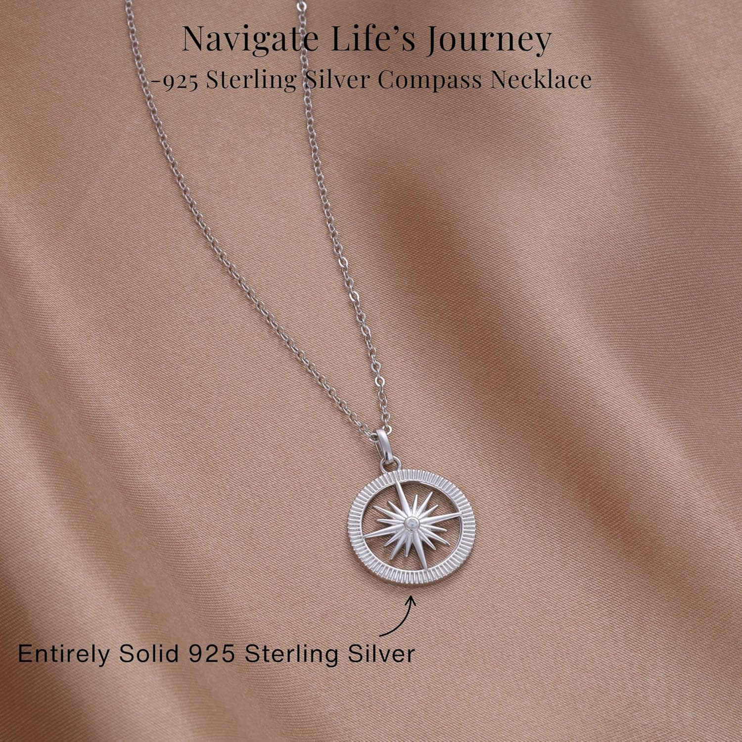 GAVU Compass Necklace for Women, 925 Sterling Silver Diamond Compass Necklace for Women - Image 5
