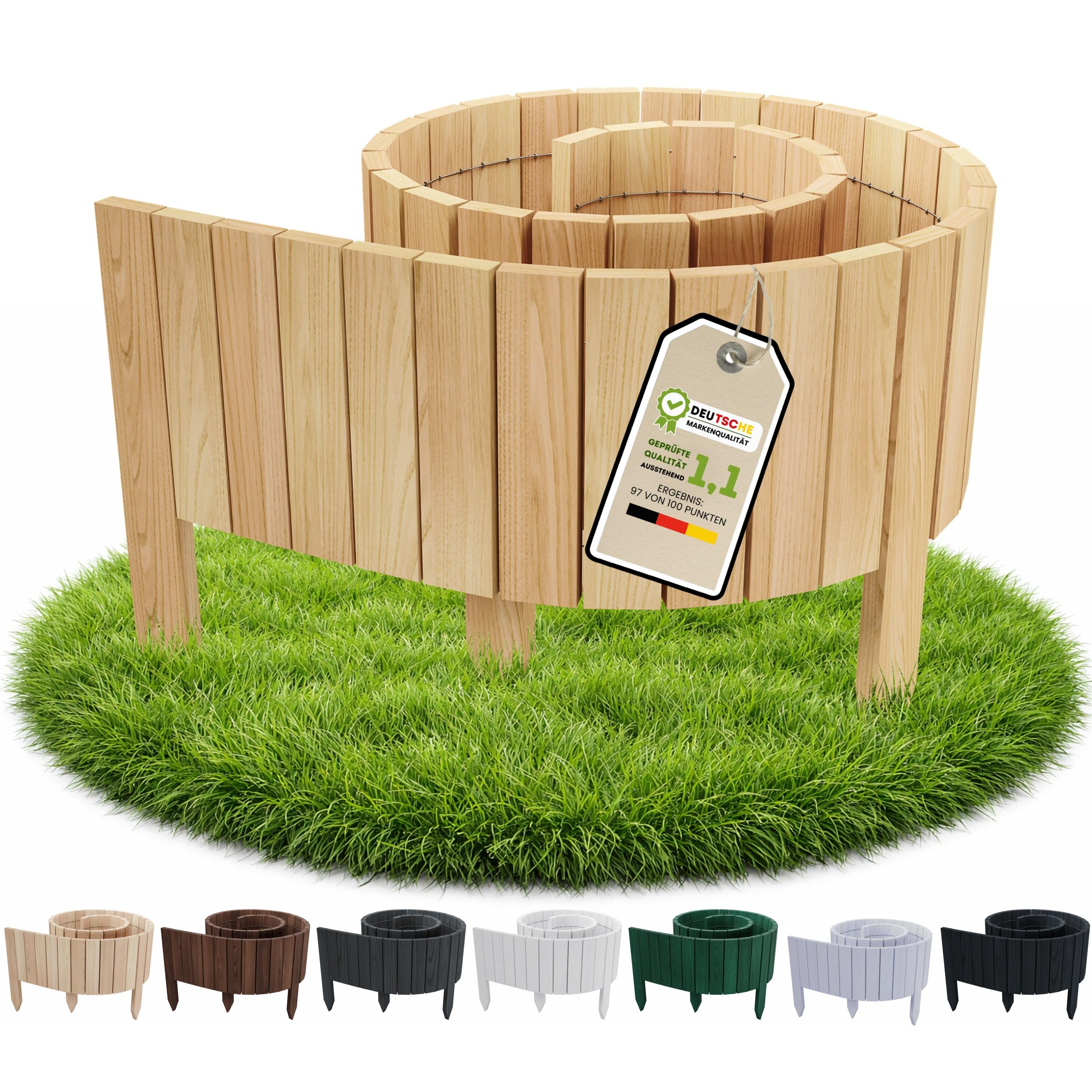 Floranica Borde Jardín H40 x L200 cm Natural Borde Recto | Empalizada alta de pino de borde recto, cercado decorativo y soporte – aspecto natural, minimalista