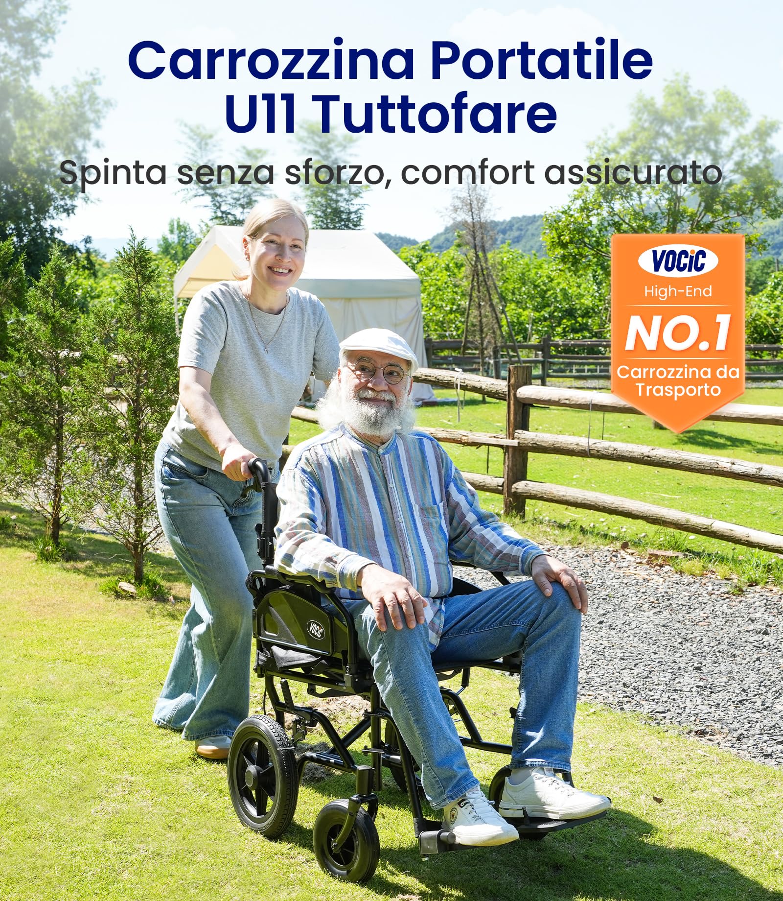 VOCIC Sedia a rotelle U11, pieghevole, leggera, 13 kg, sedia a rotelle per l'appartamento, pieghevole fino a 136 kg, seduta 46 cm, due freni, 30 cm, cuscino in rete 3D, sedie a rotelle strette