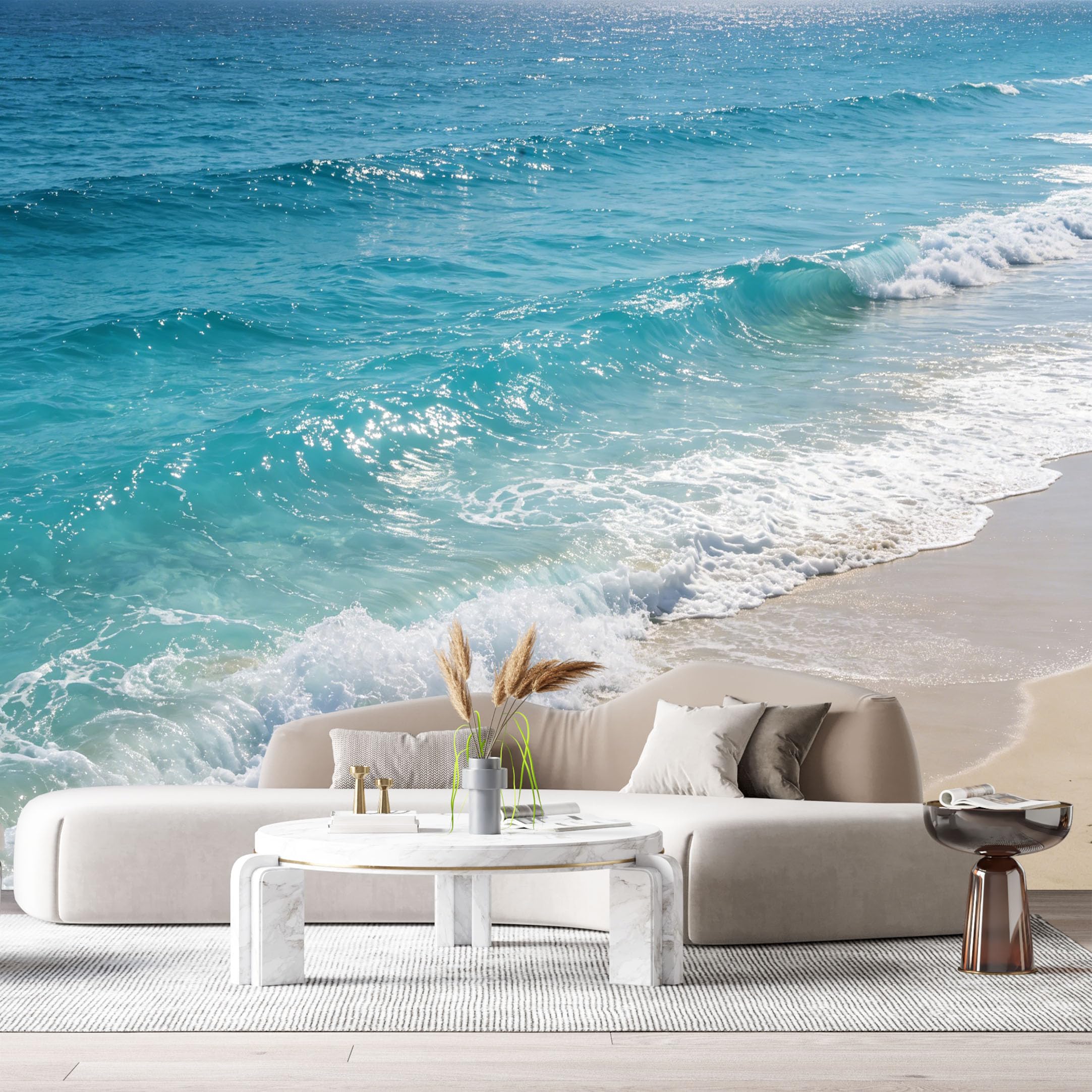 Custom Size Wall Murals Coastal Ocean Waves Blue Sea Shore Watercolor Beach View SelfAdhesive Wall Fabric Removable Large Wallpaper for Photo Living Room