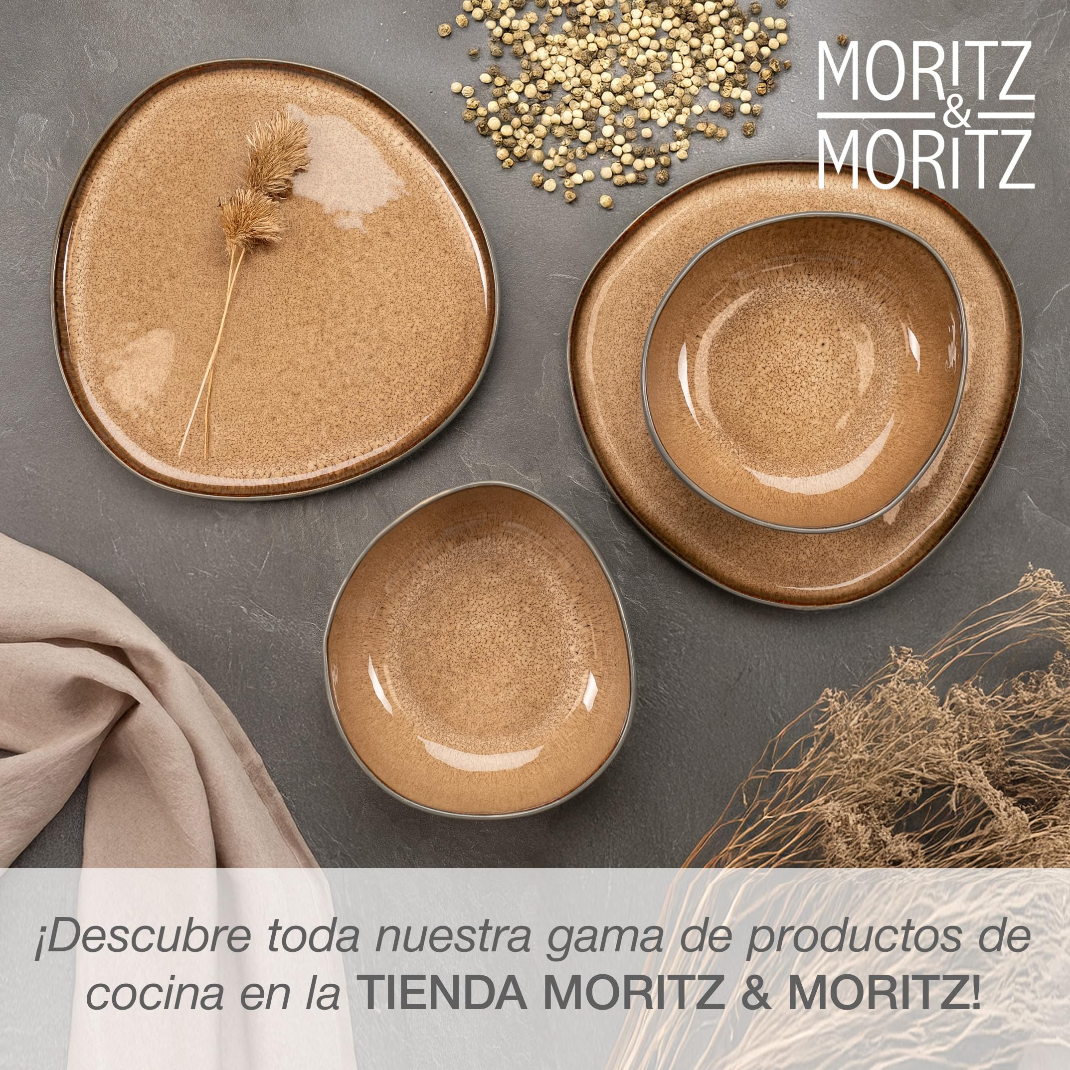 Moritz & Moritz Juego de platos orgánicos, 2 platos grandes de gres de alta calidad, modernos y atemporales, aptos para microondas y lavavajillas, perfectos para ensaladas, carne a la parrilla