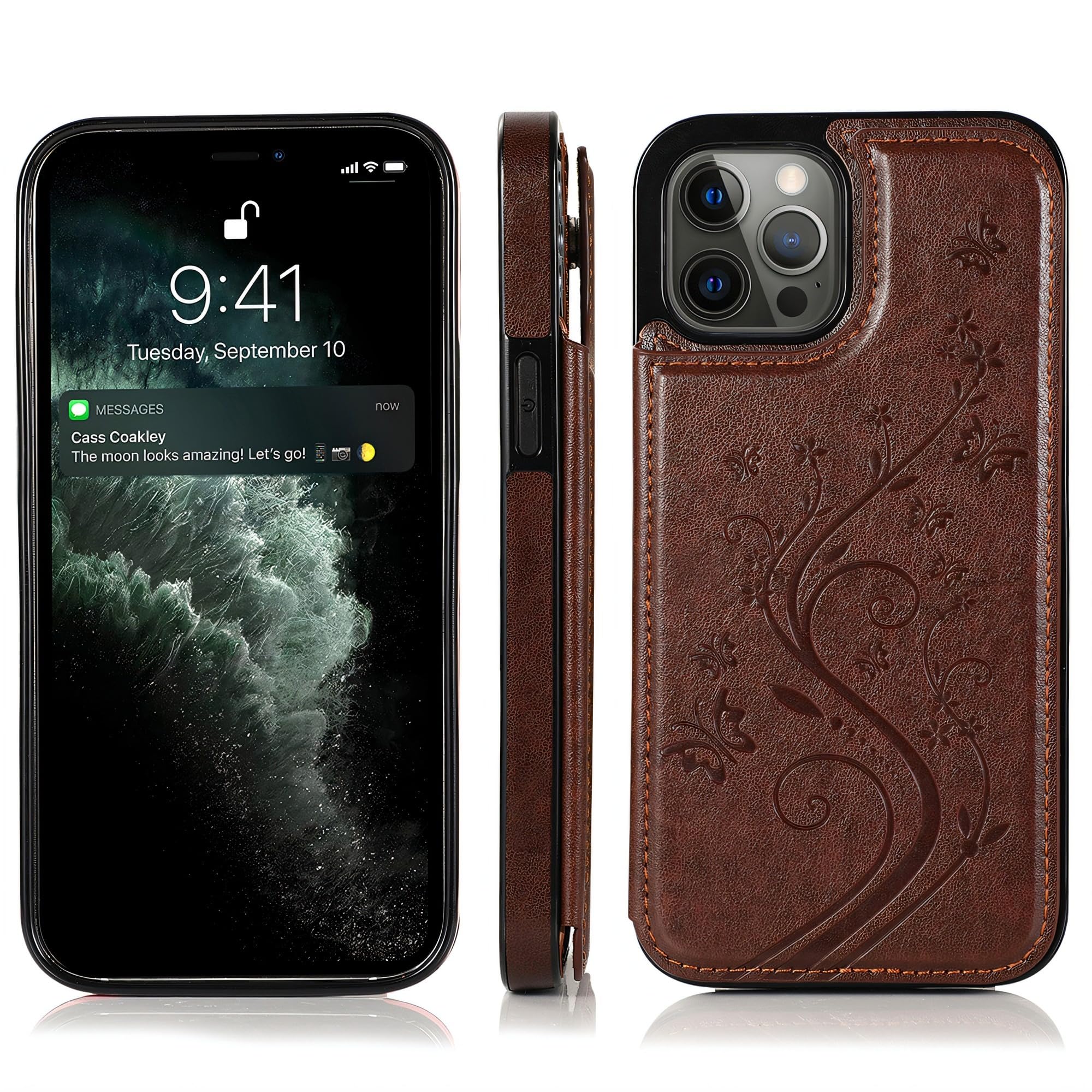 Photo 1 of YAOZOCASE for iPhone Case,Retro Slim PU Leather Flower Butterfly Pattern Wallet,Card Holder Slots Full Body Military Grade Protection Soft Shockproof Phone Case (Brown,iPhone 16)