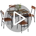 Garvee Dining Table Set for 4, 5 Piece Wooden Dining Table and Chairs, 4 PU Upholstered Chair, Modern Metal Frame Dinette Set for Dining Room, Home Dinner, Party, Apartment, Brown + Black