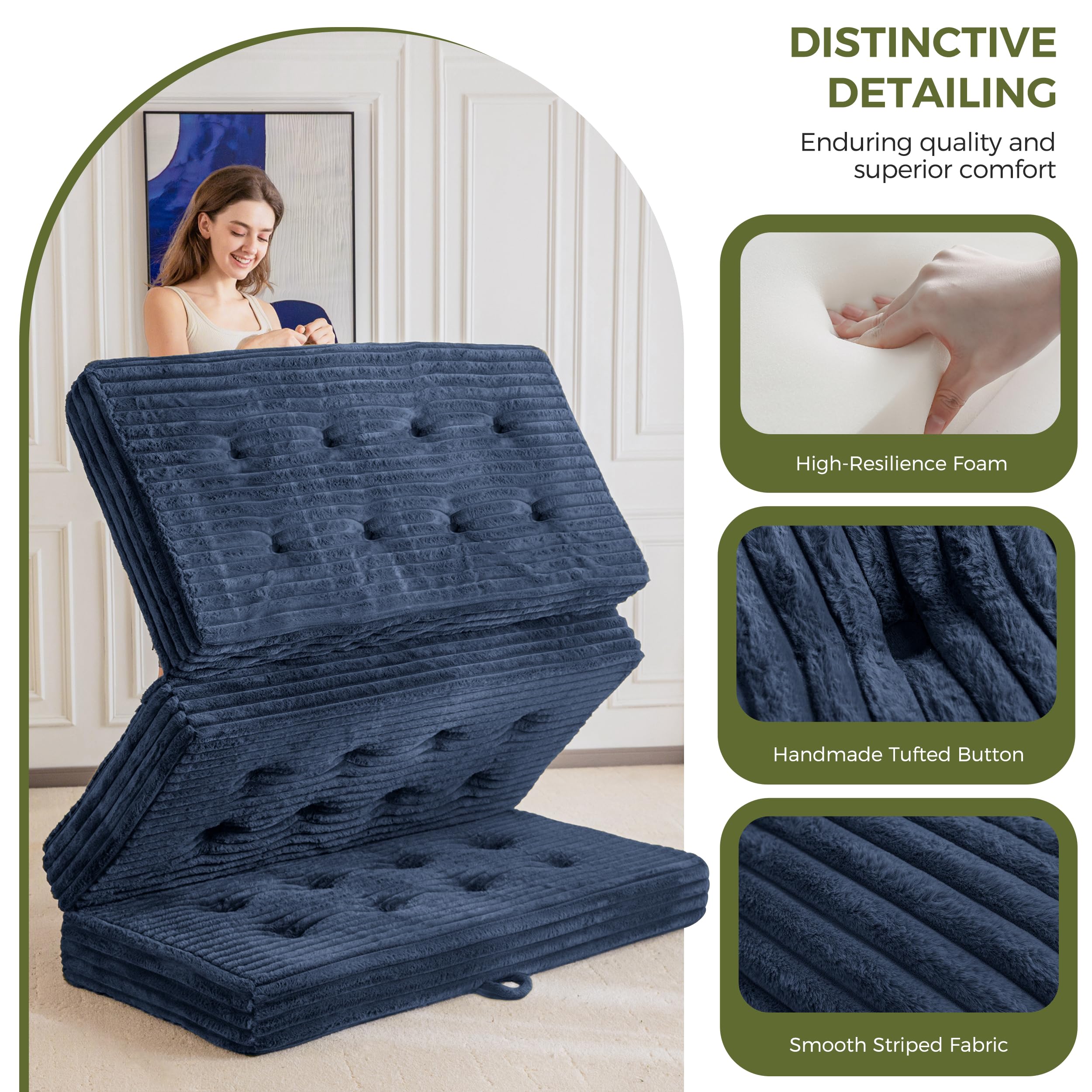 MAXYOYO Matelas składany 190*135*15cm, Matelas składany wypełniony 15 cm z powłoką z wysokiej jakości sztucznego futra, składany futon do salonu/pokoju gościnnego w trzech częściach