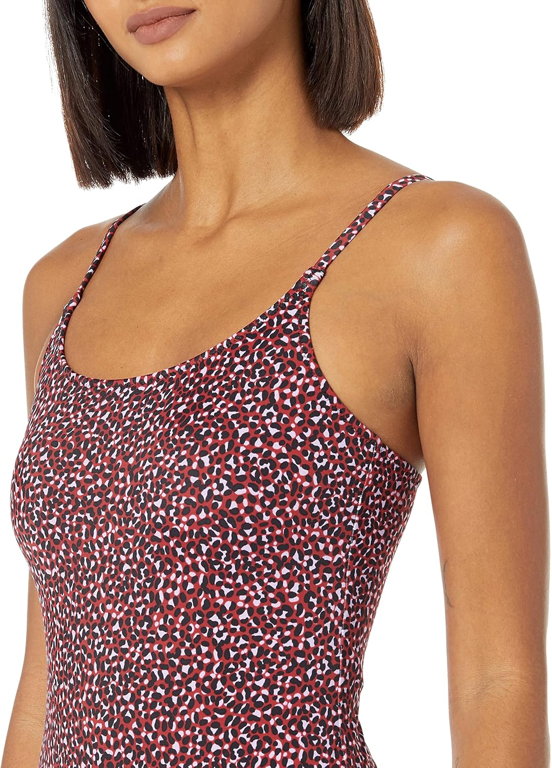 Amazon Essentials Women's Thin Strap one-Piece Swimsuit X-Small Brick Red Leopard