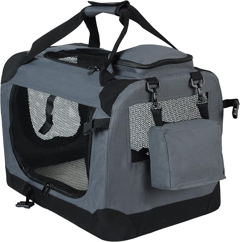 EUGAD Caisse de Transport Pliable pour Chien 60x42x42cm – Sac Respirant en Oxford avec Poignées, pour Animaux ≤12kg (Hauteur ≤35cm), Gris