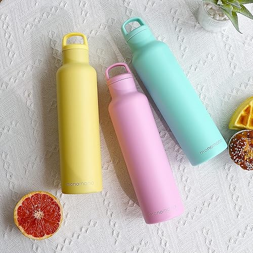 Miniatura 7 de monomono Botella de agua con doble aislamiento de 24 onzas con tapa con asa, botella de agua de acero inoxidable para gimnasio y deportes, para